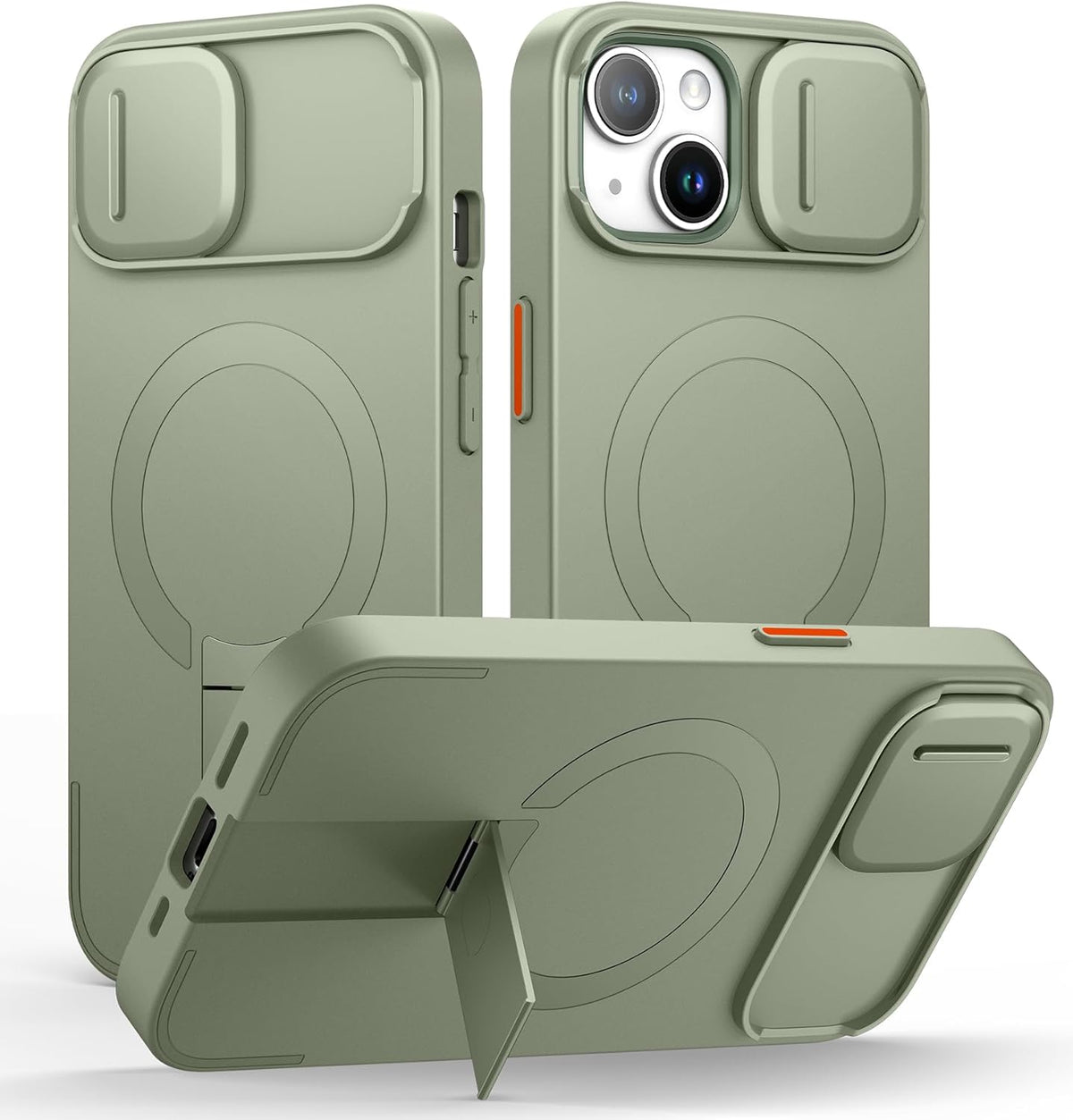 SURITCH for iPhone 13/14 Case with Magnetic Camera Slide Cover and Adjustable Kickstand, Compatible with MagSafe, Shockproof Bumper Case Slim Protective Cover for iPhone 13/14 6.1 Inch, Green