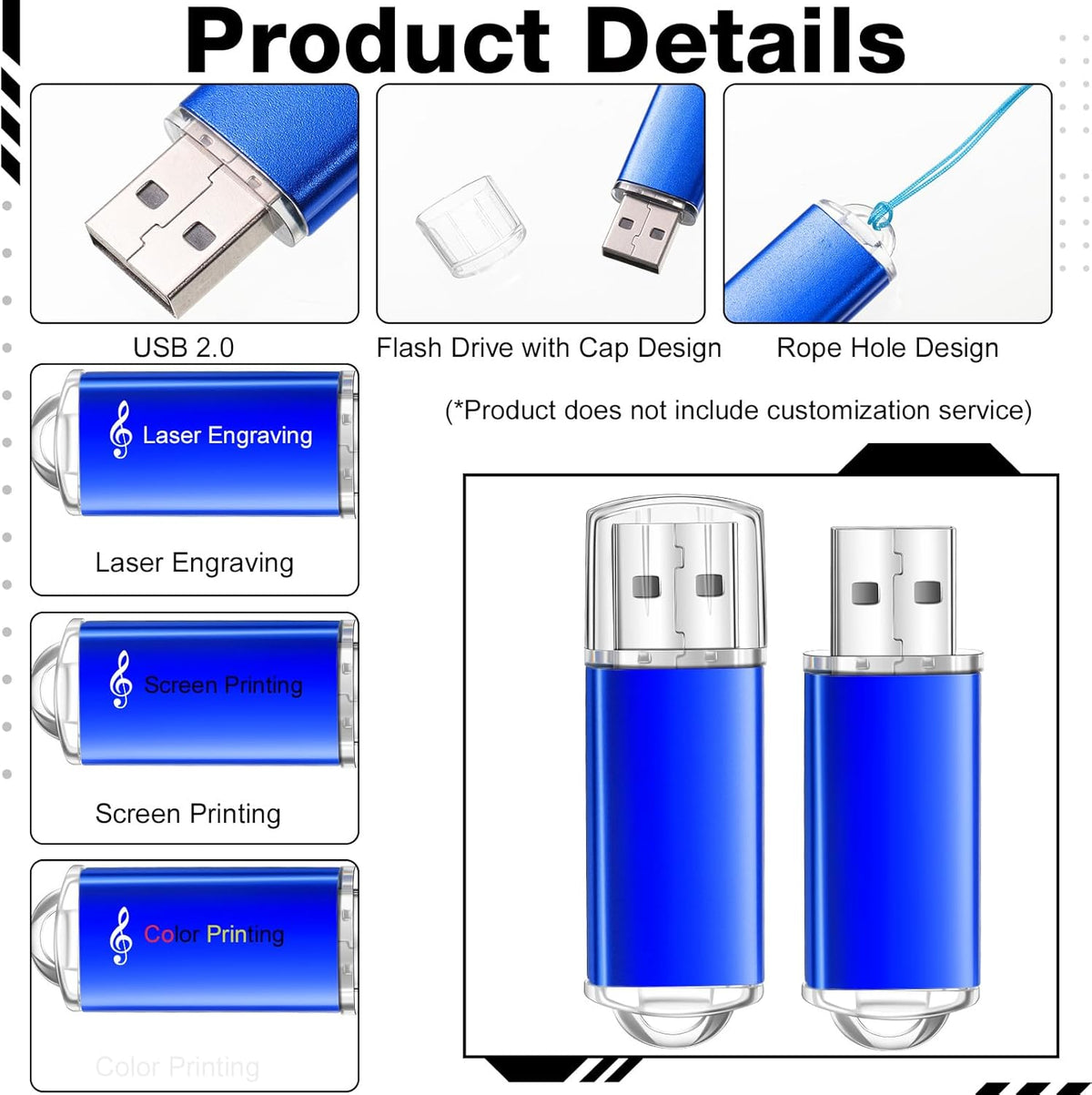 Hoteam 50 Pack USB 2.0 Flash Drives Bulk Blue Portable Thumb Drive with Hat USB Sticks Bulk with 50 Pcs Lanyards for Data Storage File Sharing Commercial Gift(4GB)
