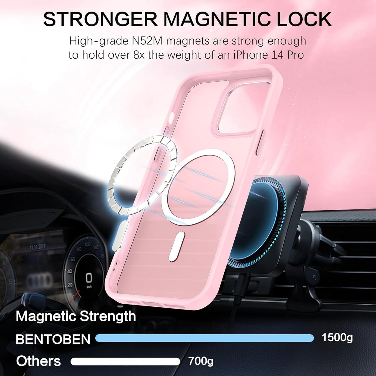 BENTOBEN iPhone 14 Pro Case, Tender Pink [Compatible with Magsafe] Slim Fit Shockproof Protective Cover (6.1")