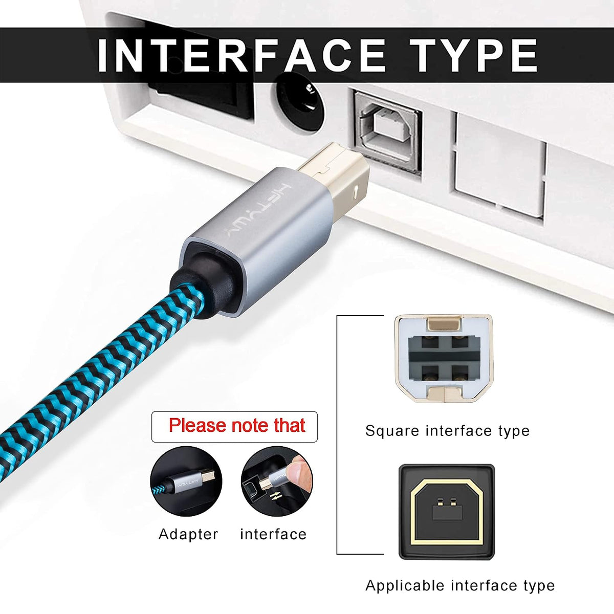 Hftywy 20FT 2-in-1 Printer Cable, Type C and USB A to B Printer Cable Compatible with MacBook Pro, HP, Canon, Epson
