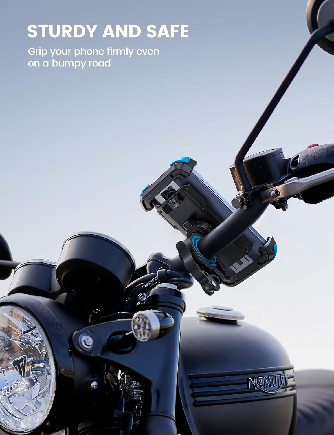 Lamicall Motorcycle Phone Mount, Bike Holder - Upgrade Adjustable Cell Holder, Bicycle Scooter Handlebar Cradle Clip for iPhone 15 Pro Max/Plus, 14, Galaxy S22 and 4.7-6.8" Phone, Blue