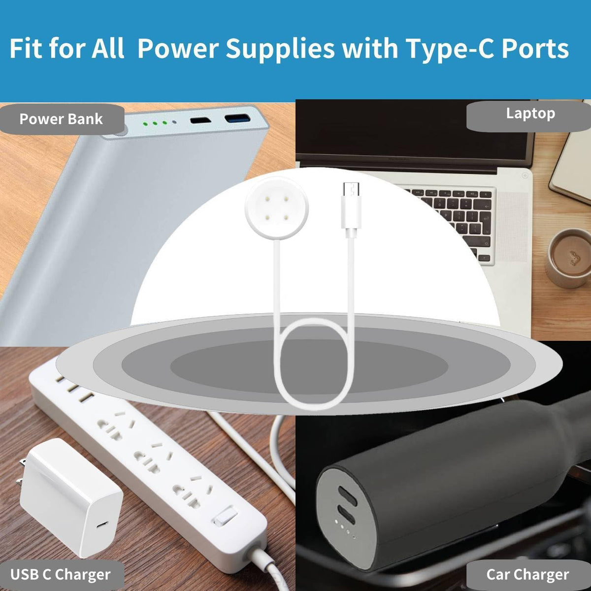 [2-Pack] Charger for Google Pixel Watch 2 & Fitbit Sense/Sense 2/Versa 3/4, White USB C Magnetic Fast Charging Cable