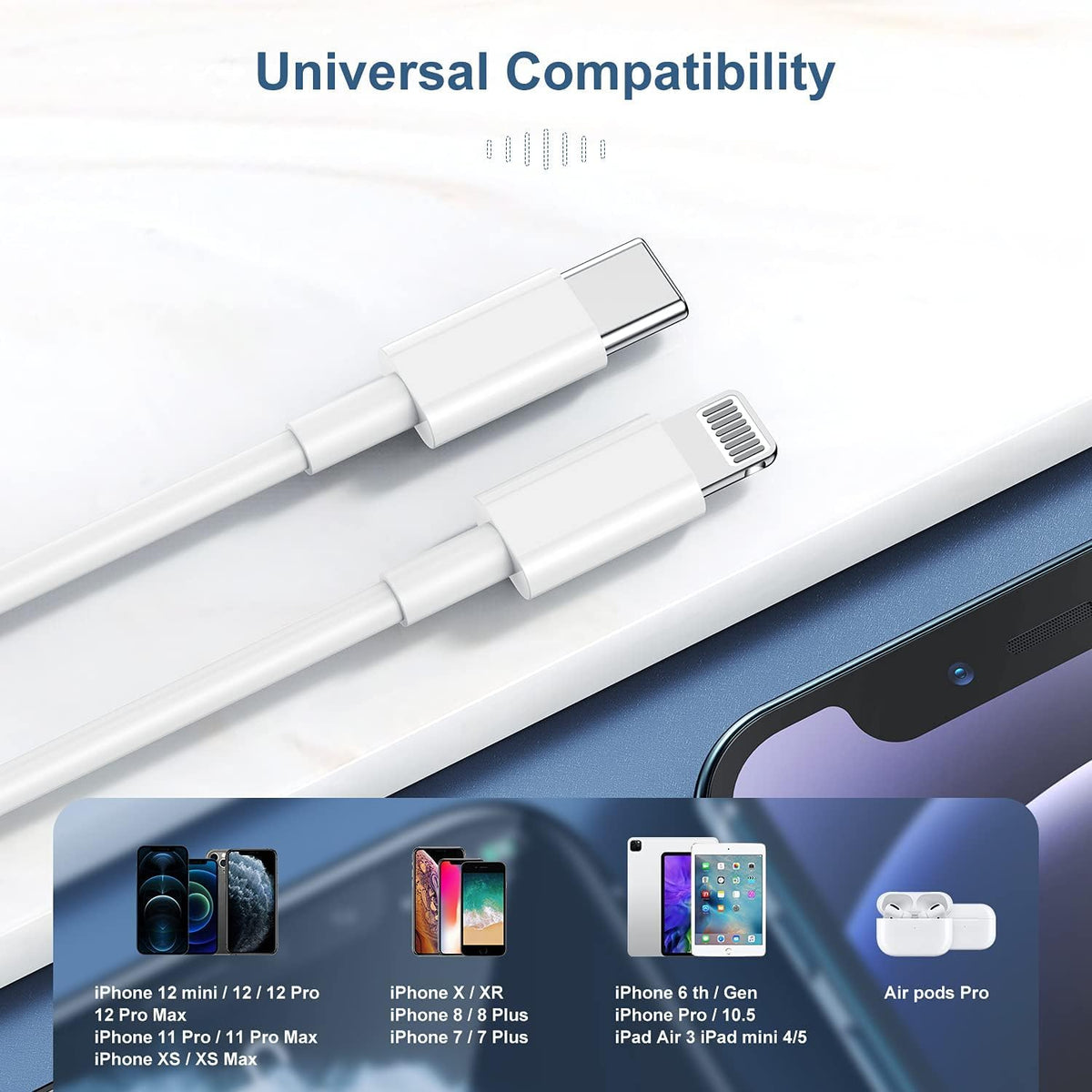 10FT iPhone 12 Charger Cable 2-Pack [MFi Certified], Fast Charging USB C to Lightning Cable for iPhone 12 Pro 11 Max