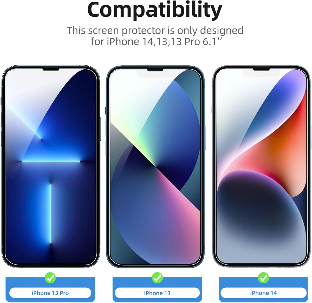 NEW'C Tempered Glass Screen Protector 3 Pack for iPhone 14, 13, 13 Pro (6.1") - Case Friendly, Anti-Scratch, Bubble