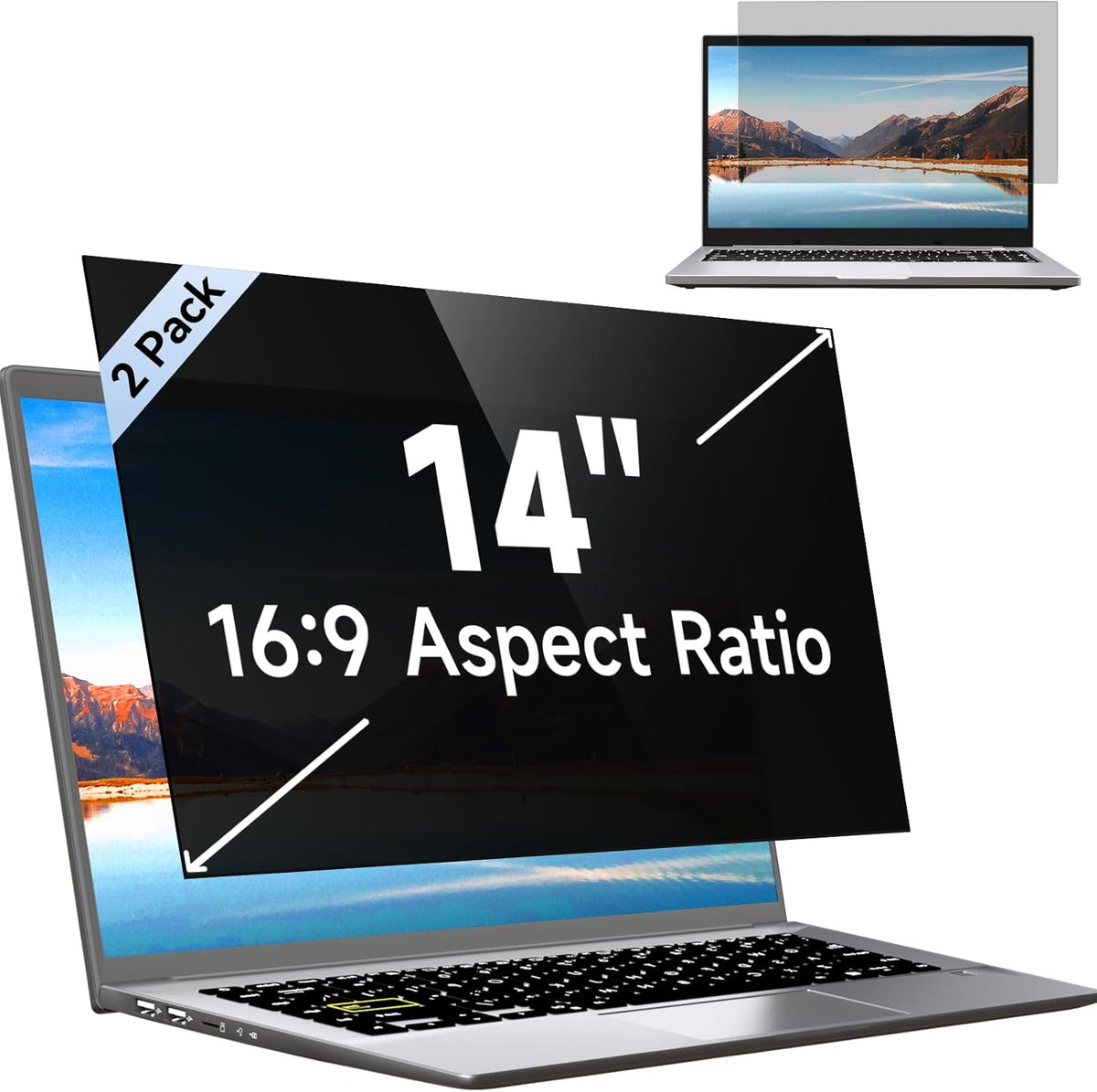 Mamol [2 Pack] 14 Inch Laptop Privacy Screen for Lenovo/HP Envy/Dell/Acer/Asus/Thinkpad, 16:9 Aspect Removable Anti Glare Blue Light Privacy Screen Filter, Laptop Security Shield 14 In