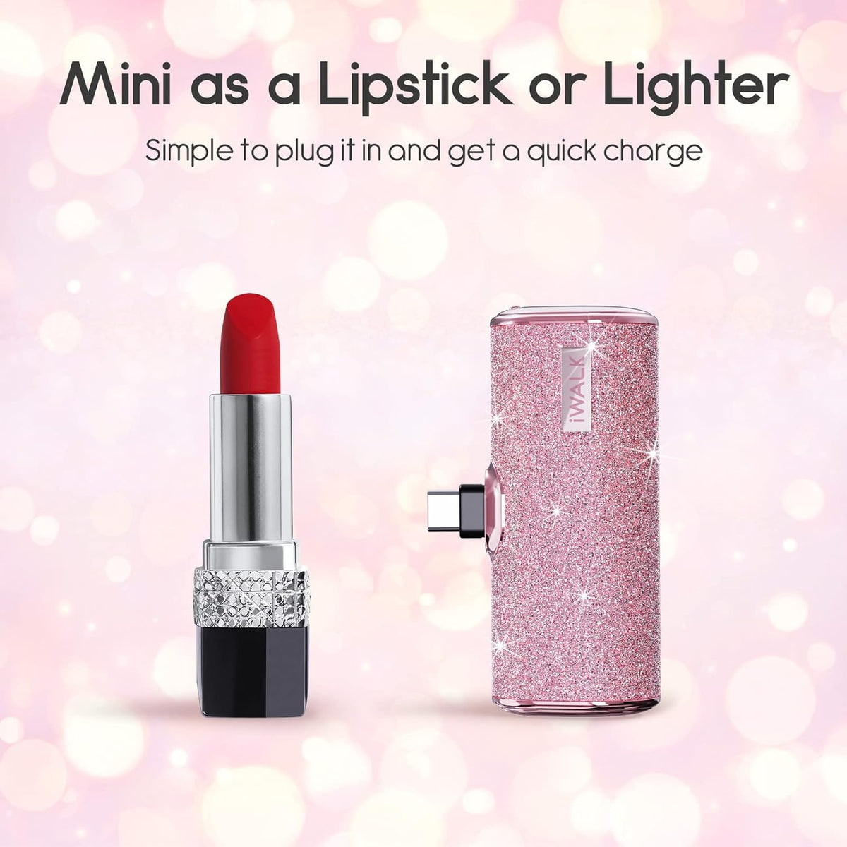 iWALK USB C Portable Charger 4500mAh, Ultra-Compact Small Power Bank, Sparkly Battery Pack for iPhone 16/16 Plus/16