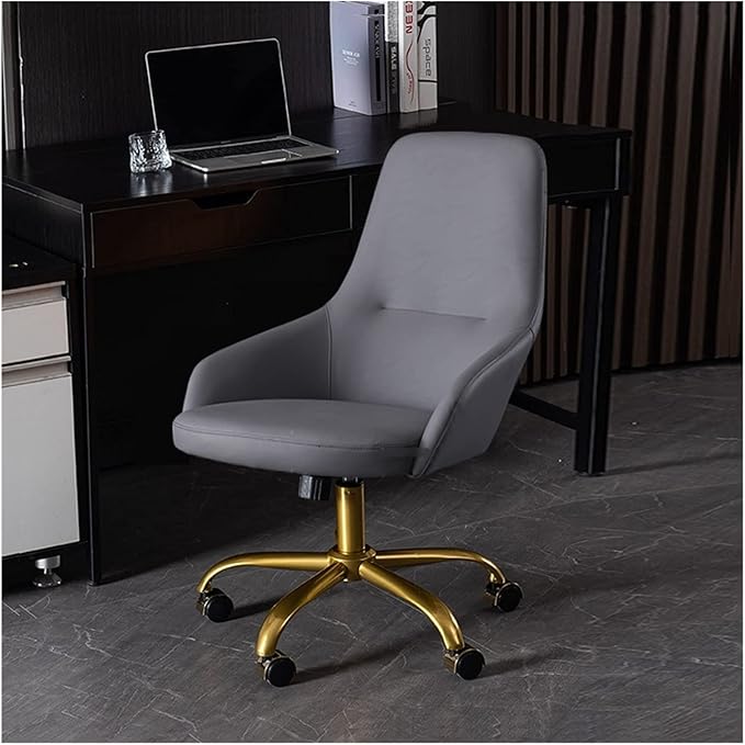 Adjustable Office Computer Chair with Armrest Leather Office Chairs for Meeting Room Furniture Home Chair Backrest Swivel Computer Gaming(Dark Gray-Golden)