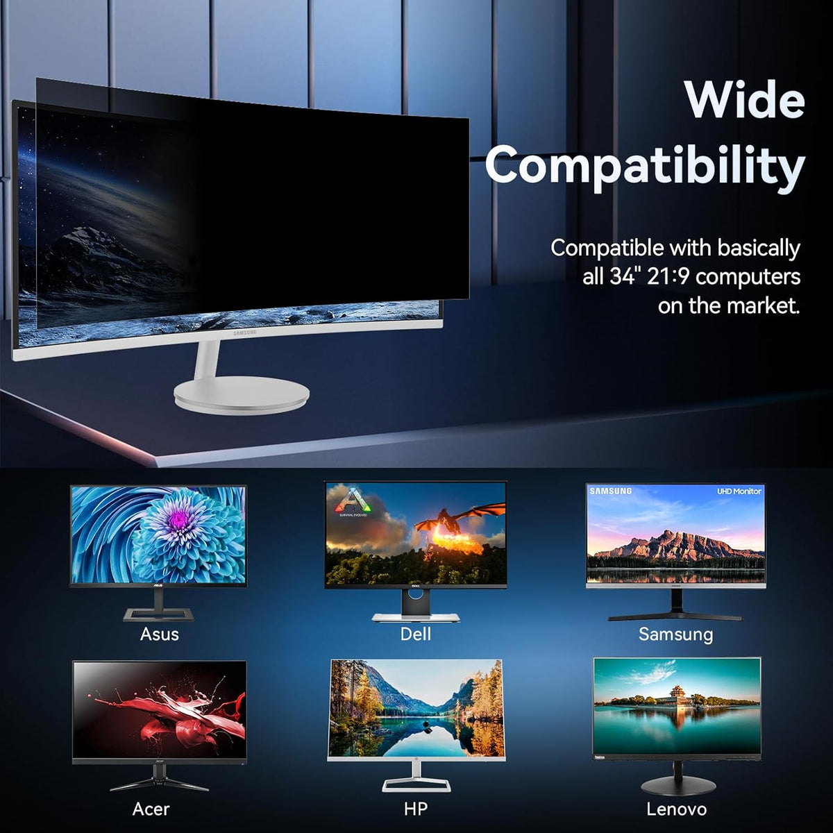 [2-Pack] 34 Inch Computer Privacy Screen Filter for 21:9 Widescreen Monitor, Removable Eye Protection Anti Glare Blue Light Filter Privacy Shield, Anti Spy Screen Protector Film 34 in