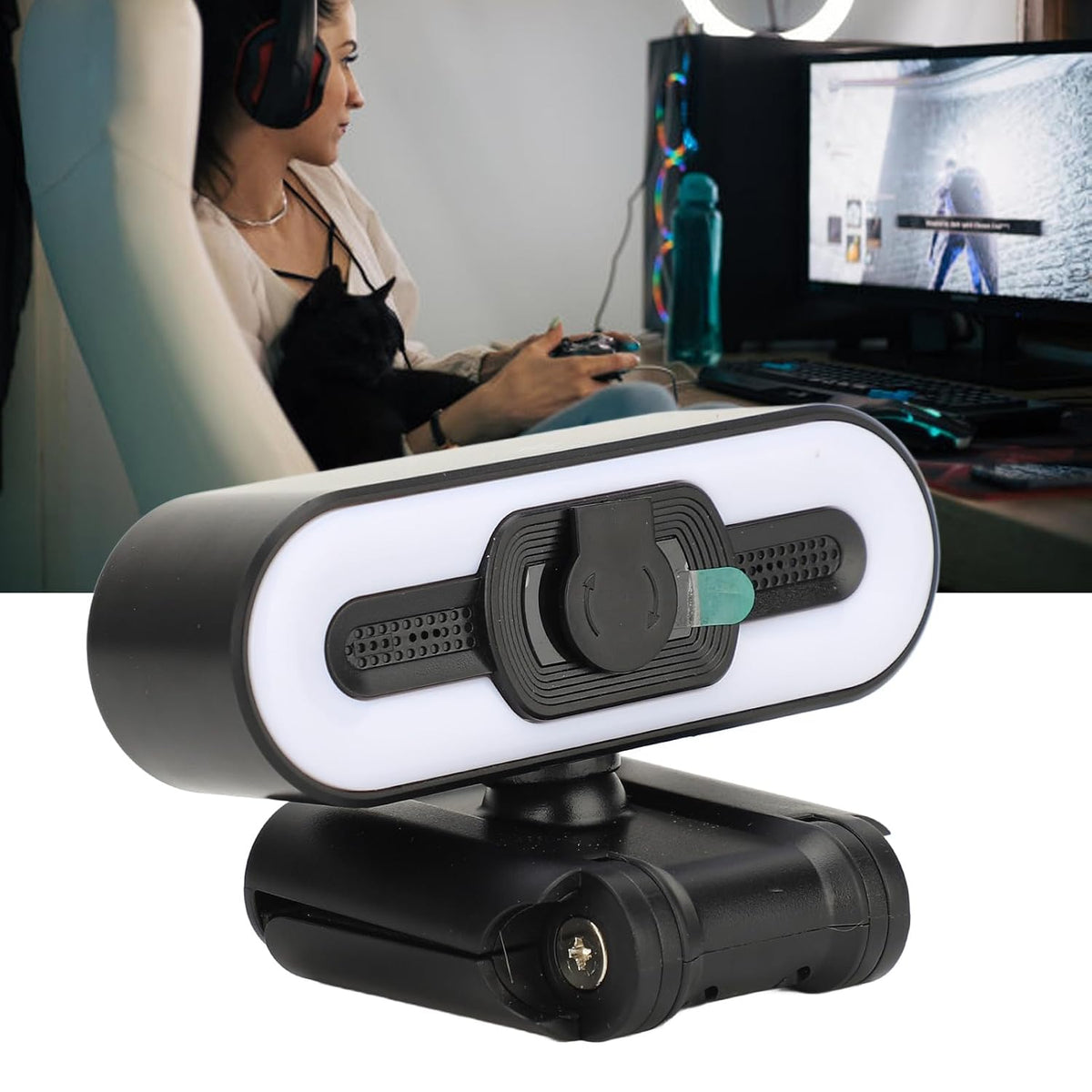 4K Diydeg Webcam for PC, Auto Beauty Camera with Microphone, Cover, Super Bright Fill Light, USB Computer Web Camera