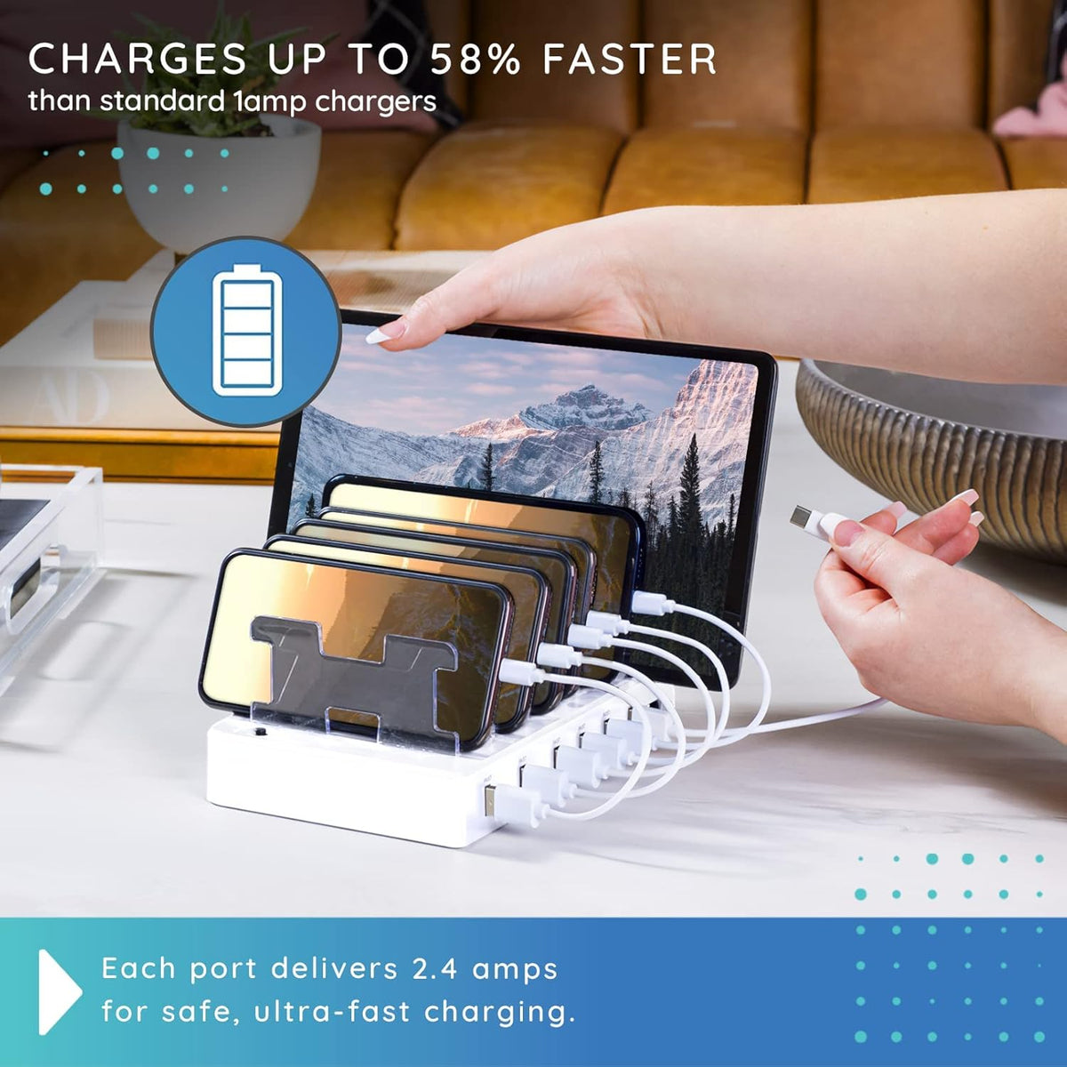 Charging Station for Multiple Devices – 6-Port USB Charging Dock for Apple & Android – Fast Multi-Charger Organizer for Phones, Tablets & More – Universal Desktop Charging Hub with Smart IC Tech