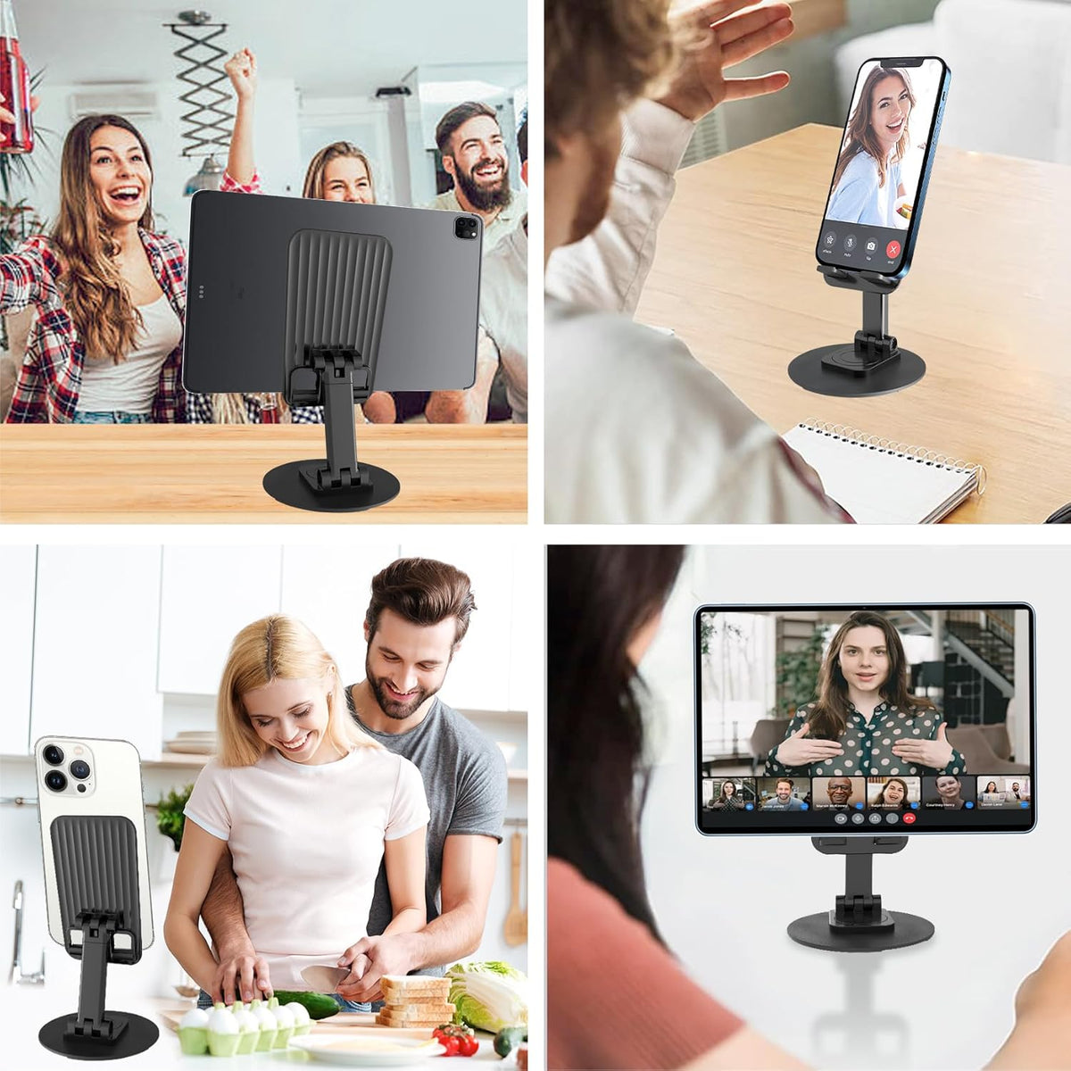 [2PCS] Adjustable Phone Stand, 360° Rotation Fully Foldable Desktop Dock Compatible with iPhone 15/14/13 Pro Max