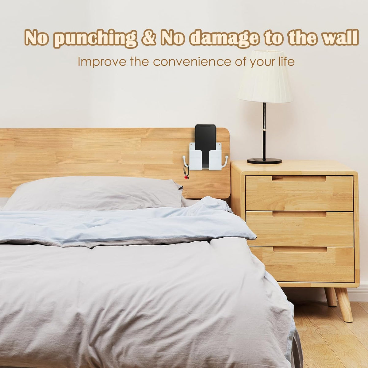 5 Pcs Wall Mount Phone Holder, Wall Mounted Shower Phone Stand with Hooks, Self-Adhesive Universal Media Organizer