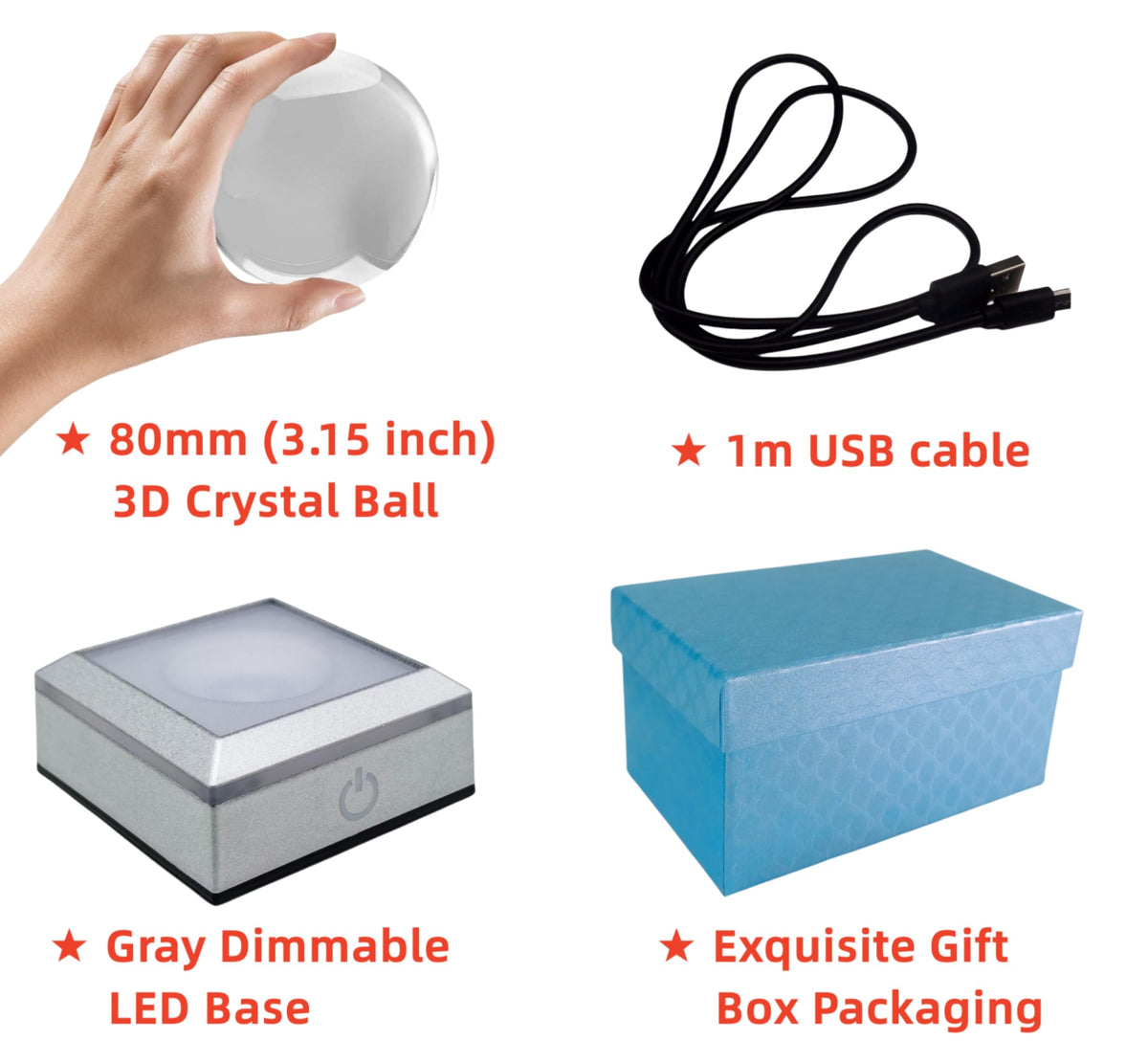 3D Crystal Ball Night Light with LED Base - 3.15 Inch Glass Ball Wolf Lamp, Perfect for Birthday, Holiday, Xmas Gifts for Boys, Girls, Friends