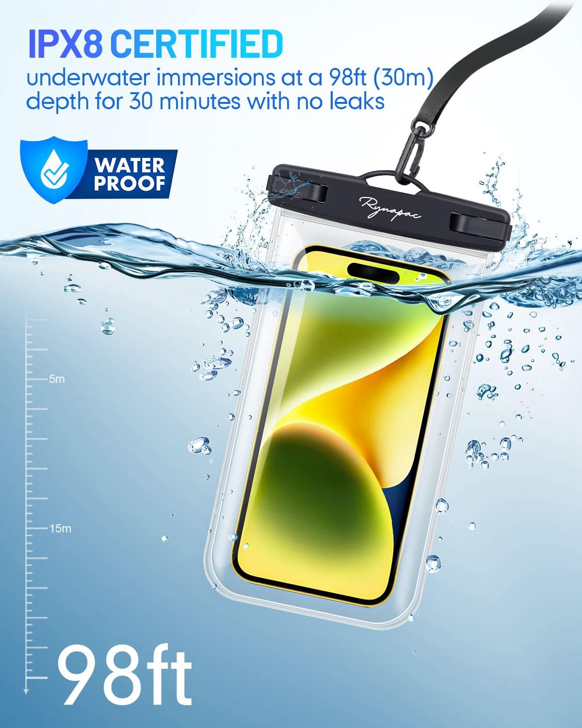 Waterproof Phone Pouch Bag - 7.5in Waterproof Phone Case for Beach Travel Must Haves, IPX8 Underwater Holder with Lanyard for iPhone 16 15 Pro Max Galaxy S24+ 23 Pixel 8a, Cruise Essentials
