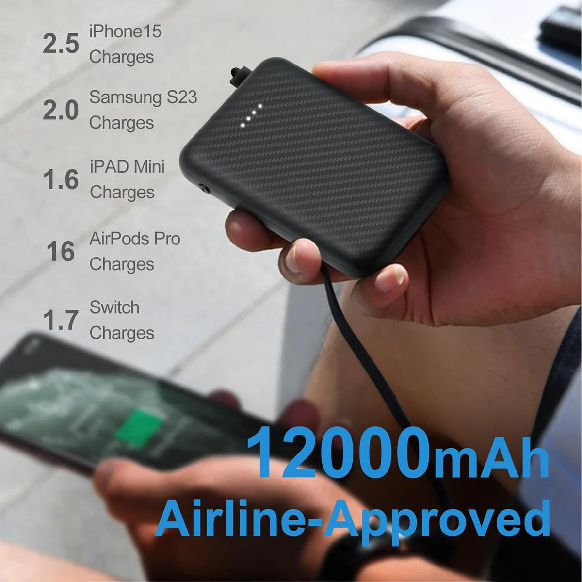 12000mAh Battery Pack for Heated Vest, 5V 2A Power Bank for Heated Jacket and Hoodie, USB C Portable Charger for iPhone