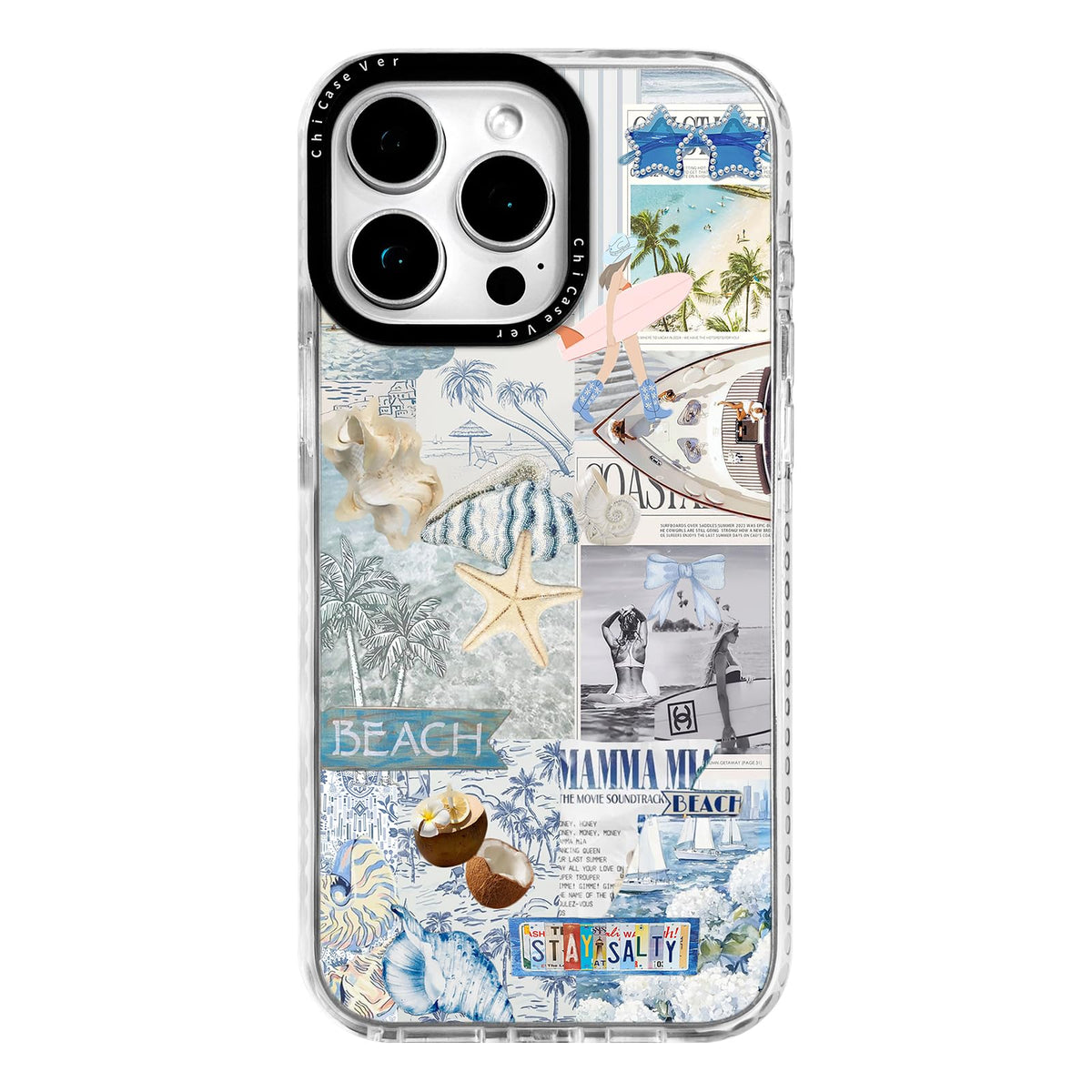 Chicasever For Iphone 15 Pro Max Case, Tropical Beach Collage Pattern, Fun Soft Slim Tpu Compatible With Magsafe, Military-Grade