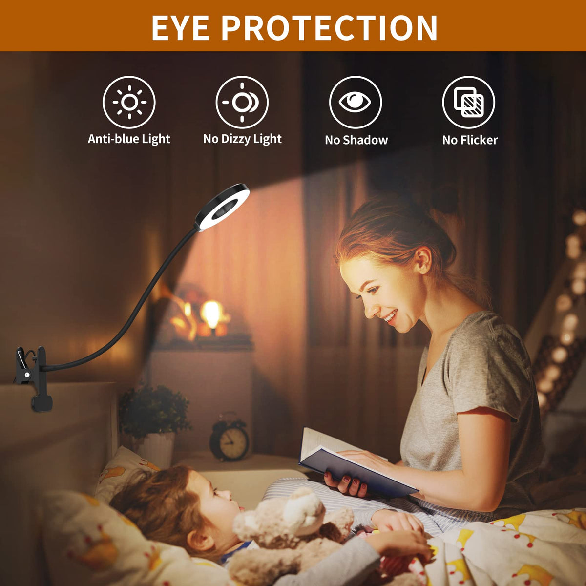 iZELL Desk Lamp, [3 Color Modes & 10 Brightness] LED Reading Light with Clamp, Silicone Flexible Arm Book Light for Kids Reading Book in Bed at Night