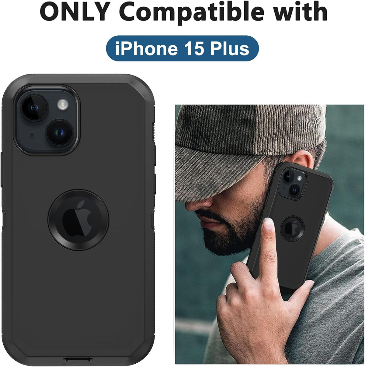 Shop iPhone 15 Plus Case - Heavy Duty, Full Body Rugged, Built-in Screen Protector, Shockproof & Dustproof, 6.7” Black.