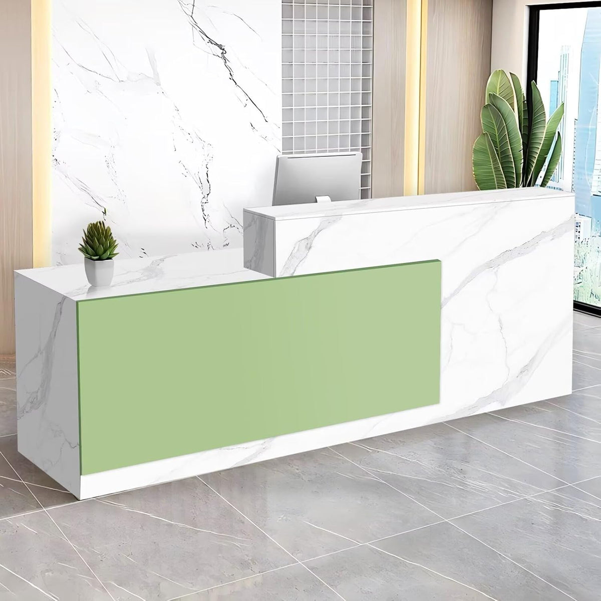 Reception Desk with Counter Modern Checkout Counter with Lockable Drawer Keyboard Tray Receptionist Desk for Office Salon Reception Table Q Left 79inch/200cm