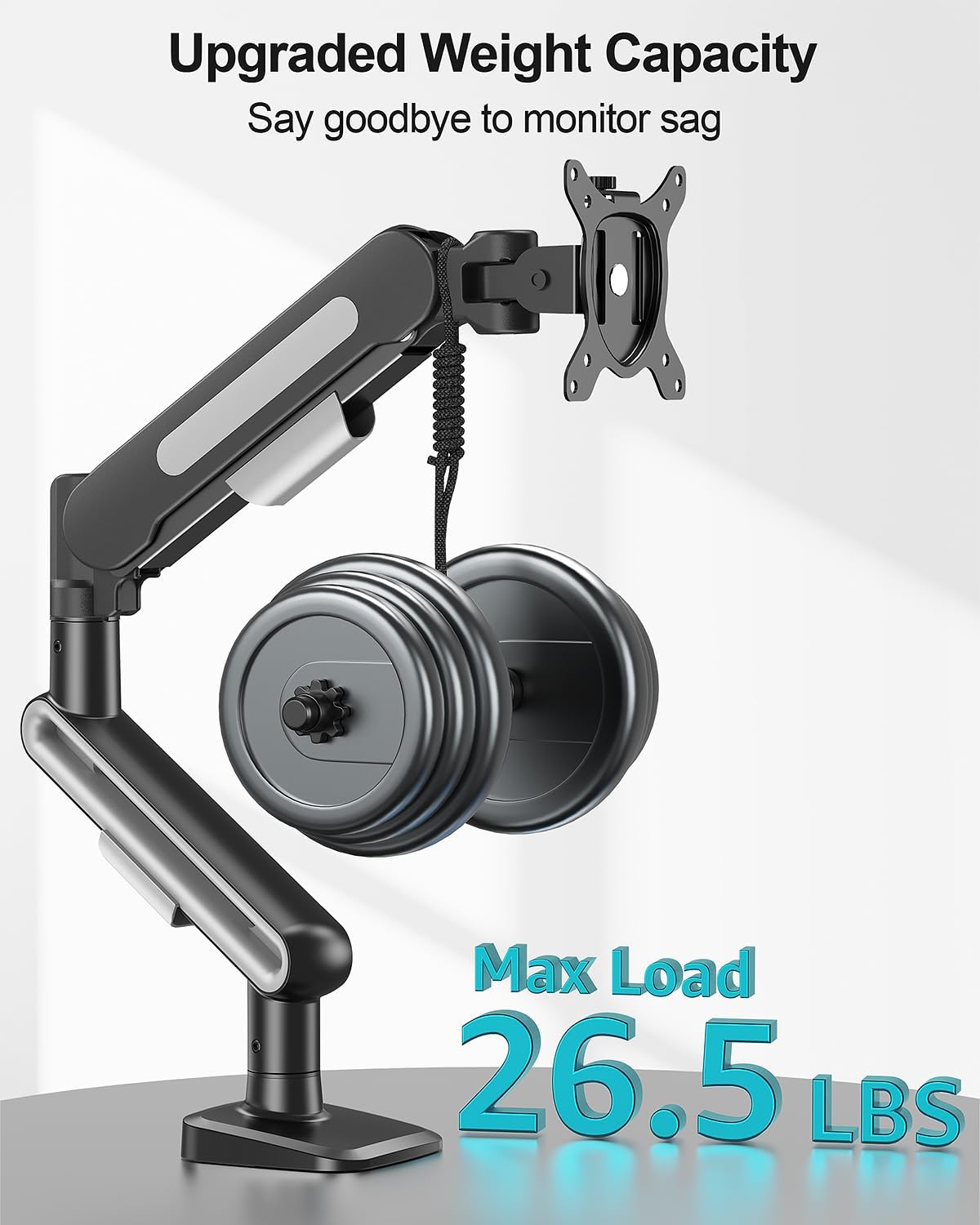 MOUNT PRO Single Monitor Desk Mount for Max 40 Inch Screens, Adjustable Gas Spring Monitor Arm Holds up to 26.5lbs, Computer Monitor Stand with Clamp and Grommet Base, VESA Mount 75x75mm/100x100mm