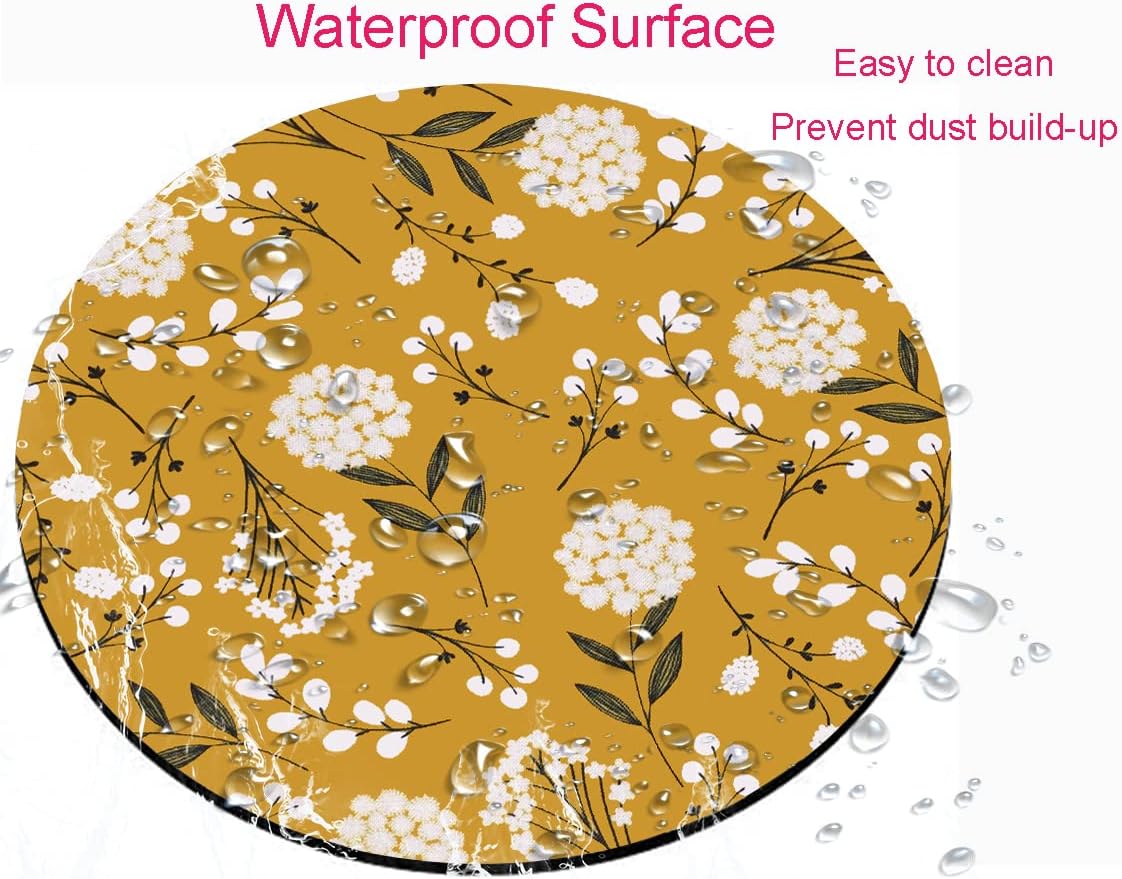 Round Mouse Pad, Cute Floral Mouse Pad with Design, Computer Mouse Mat, Non-Slip Rubber Base Mousepad, Waterproof Women Office Mouse Pads, Yellow Flowers
