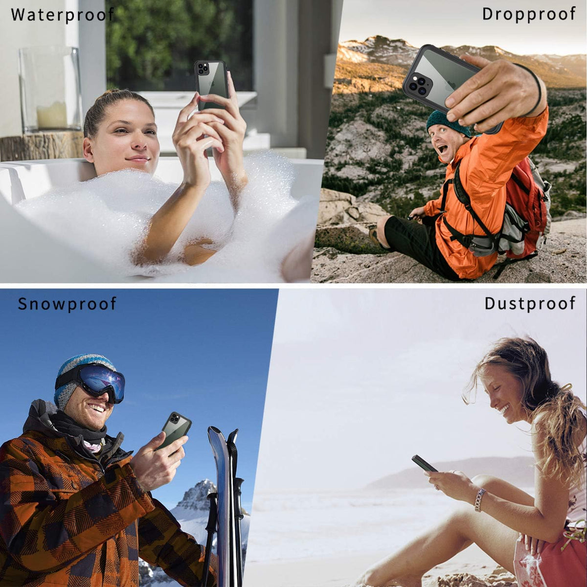 Lanhiem iPhone 11 Pro Max Case, IP68 Waterproof Dustproof with Built-in Screen Protector, Heavy Duty Clear Back