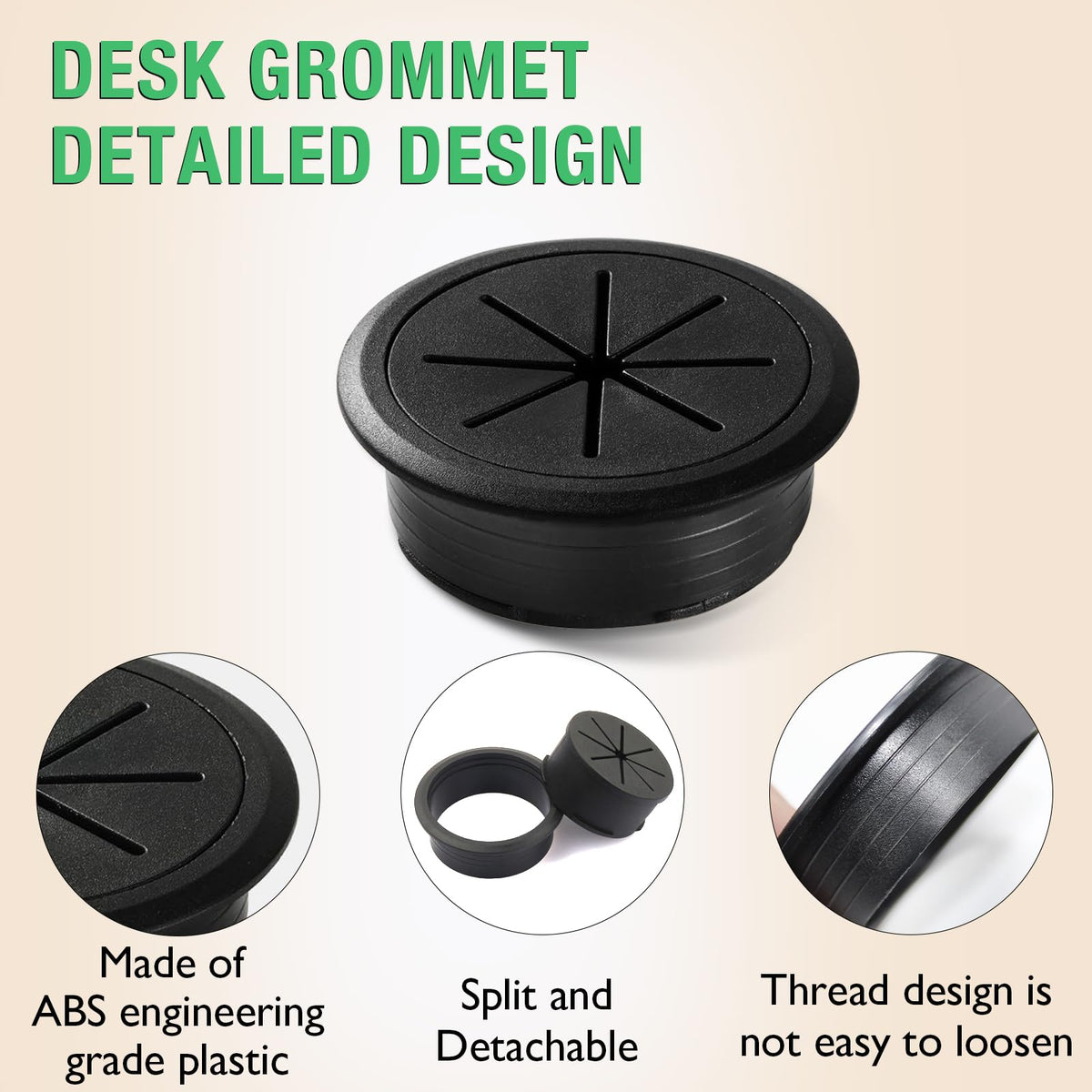 EASYEAH 5 Pcs Desk Grommet 2" / 50 mm, Desk Hole Cover for Cables Brown, Cable Grommet ABS Plastic, Desk Hole Grommet for Home & Office Pc, Detachable Cable Cord Organizer