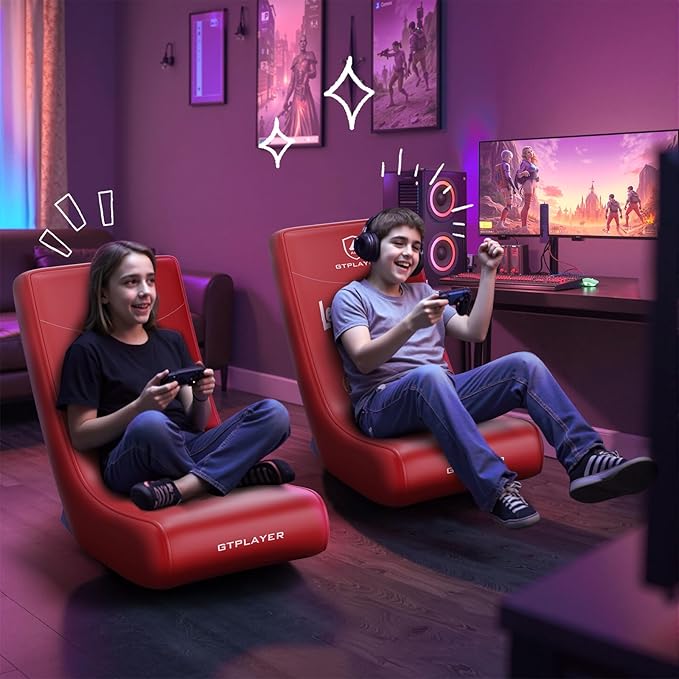 GTPLAYER Gaming Floor Rocking Chair – Rocker Floor Game Chair with Angle Limiter Stylish Patterned Design Comfortable Video Game Seat Red Football Pattern