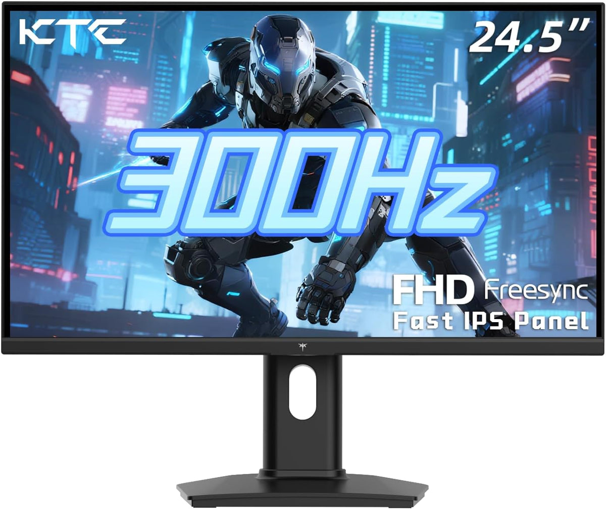 KTC 24.5 Inch 300Hz Gaming Monitor - FHD 1080P Fast IPS PC Monitor Gaming 1ms, Adaptive Sync, HDR, 240Hz Monitors Gamer with Display Port1.4x1 HDMI 2.0x2, 119% sRGB, VESA Mount, DP Cable, H25Y7
