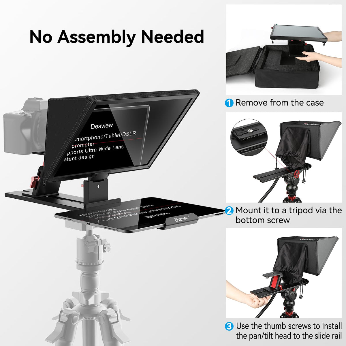Desview P13 Portable Teleprompter for Camera Compatible with 12.9" Tablets Wireless Remote Control Foldable Sun Hood Lightweight (1.7kg) for Video