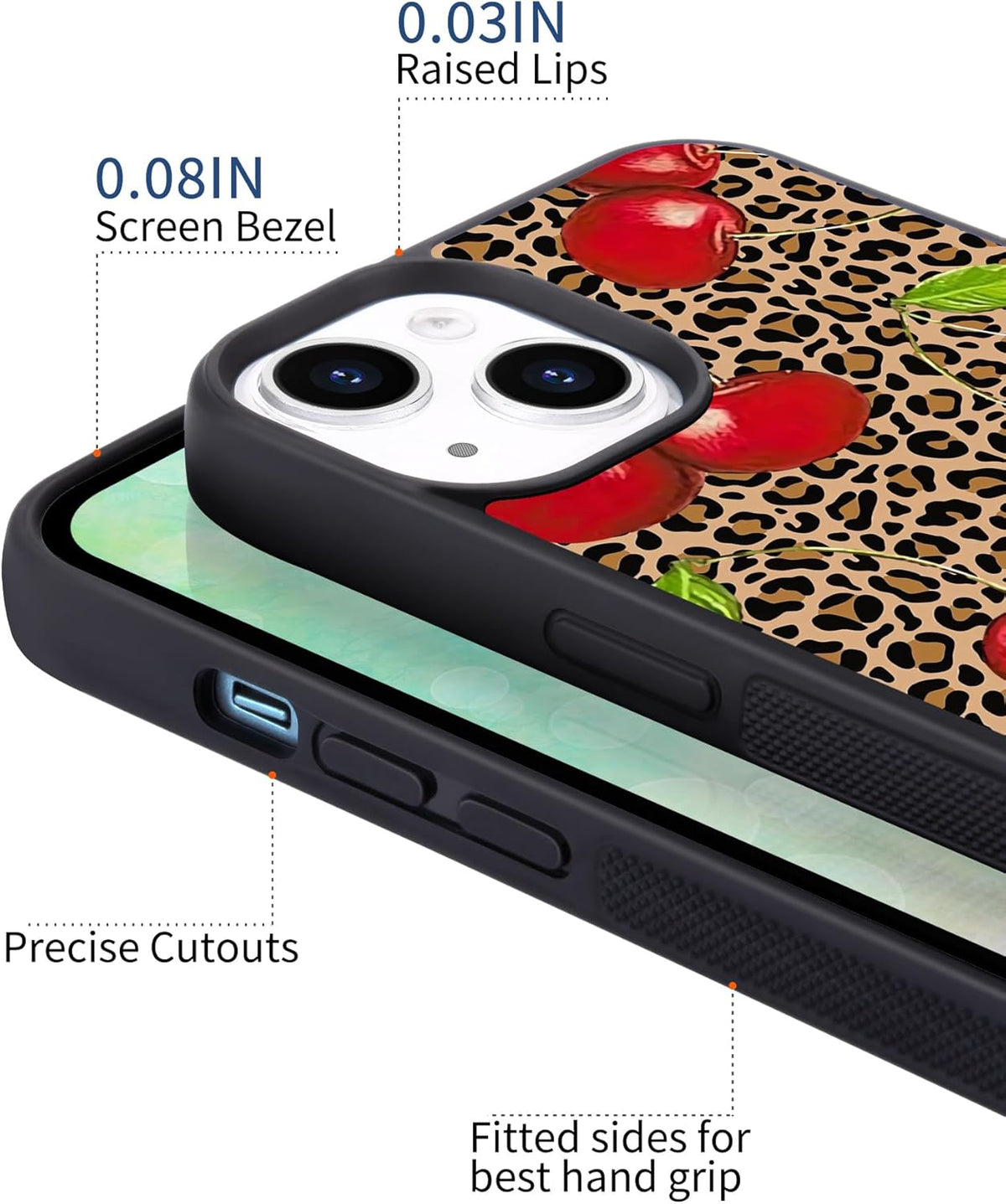 Leopard & Cherry Phone Case for iPhone 11, Shockproof TPU Bumper Hard Back Cover with Pretty Design