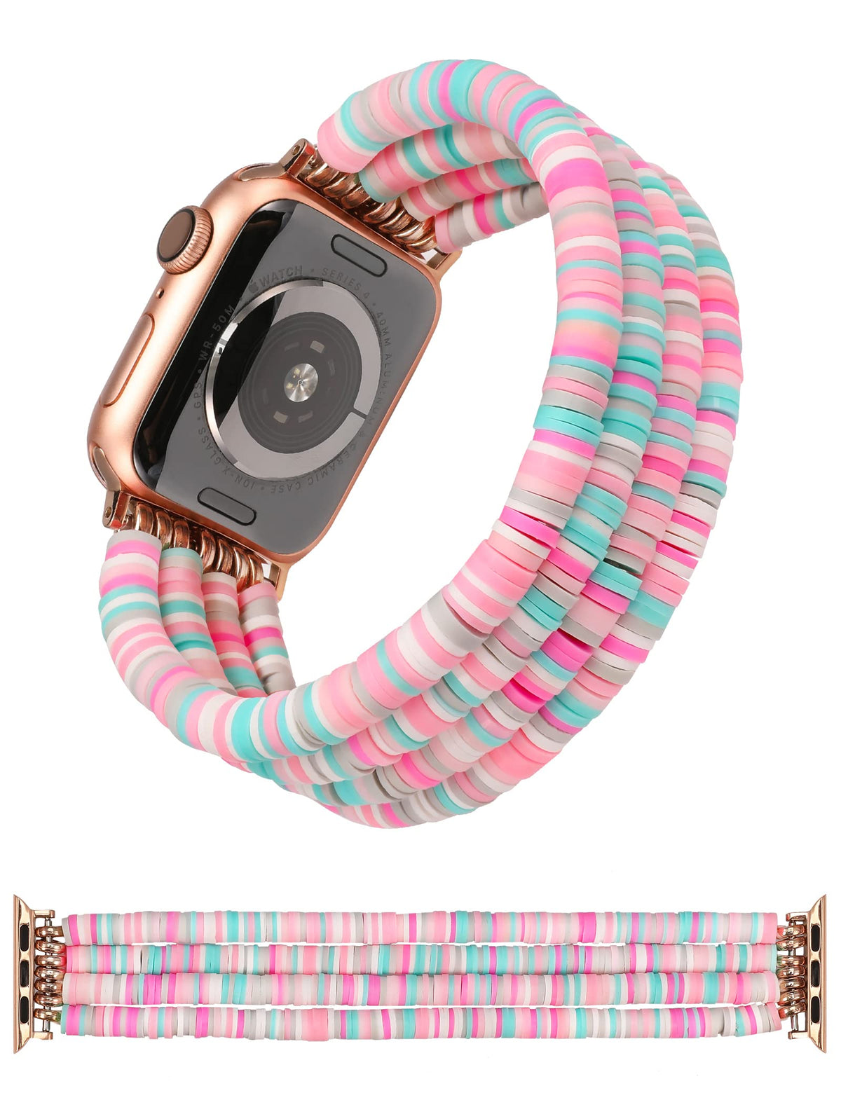 Toyouths Heishi Beaded Bracelet Compatible With Apple Watch Band Women Kids Girl Cute Stretchy Clay Preppy Strap For Iwatch 42/4
