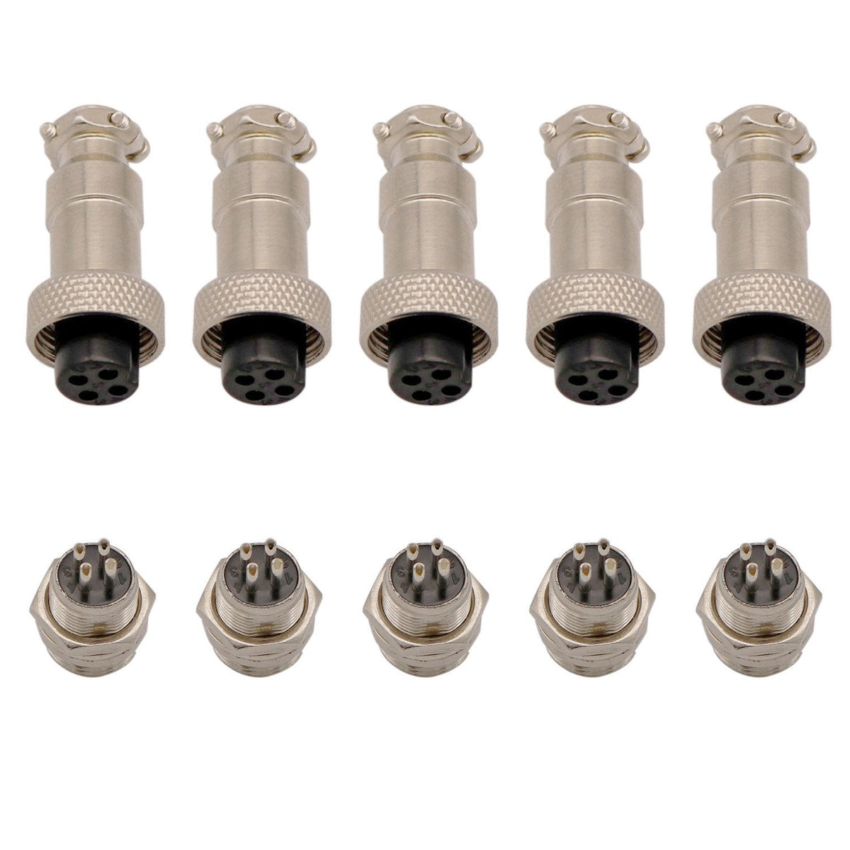 Aviation Connector Plug, 5 Pcs GX12 4 Pin Thread Female Socket and Male Socket Panel Metal Aviation Wire Connector