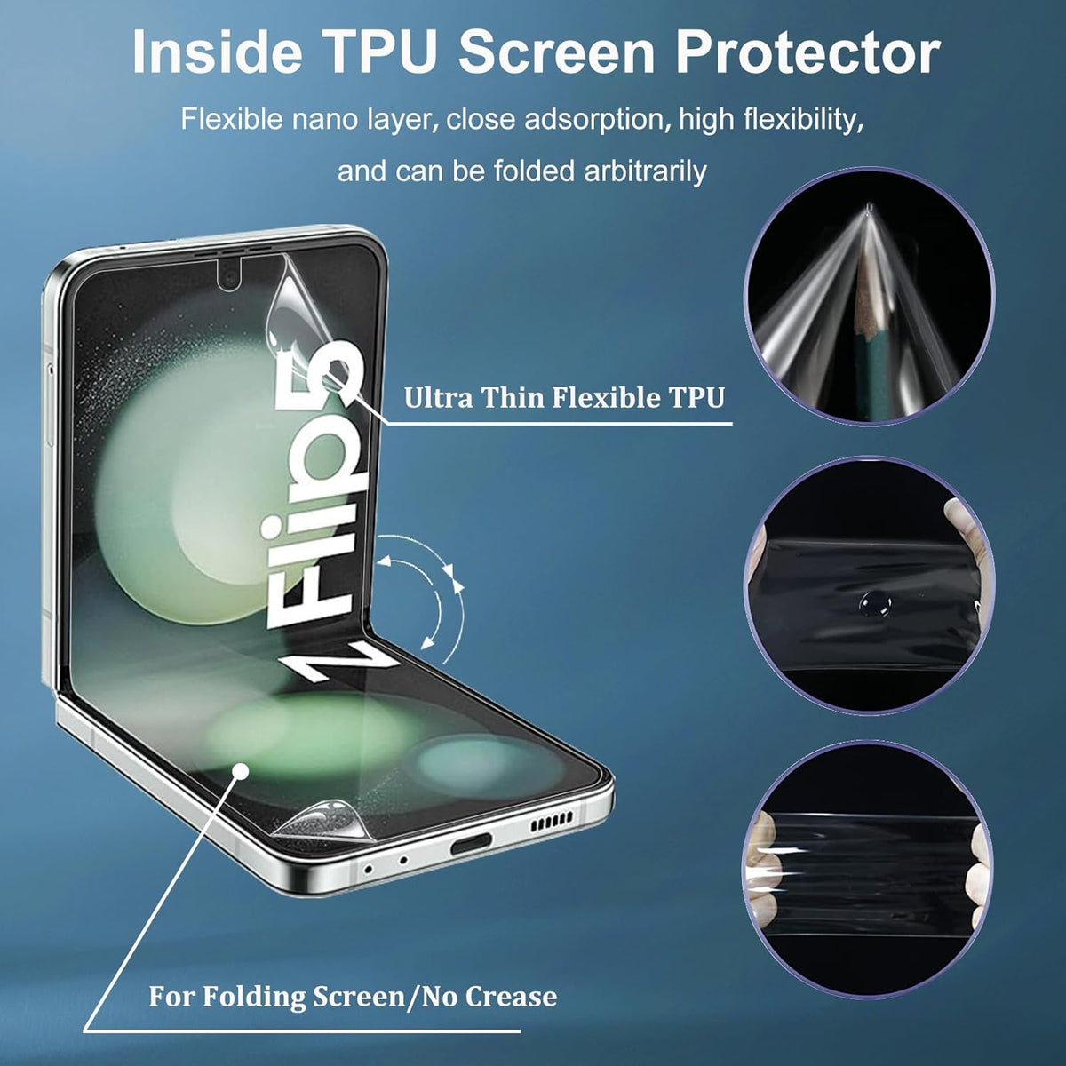 Samsung Galaxy Z Flip 5 Screen Protector [3+3 Pack]: 3 Front TPU Films + 3 Back HD Tempered Glass, Anti-Scratch, Bubble