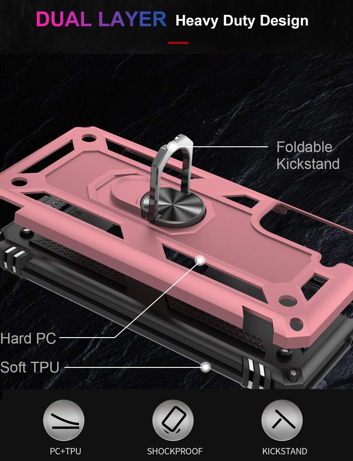 IKAZZ Rose Gold Case for Galaxy S21 Plus, Military Grade Shockproof Heavy Duty Phone Cover with Magnetic Kickstand