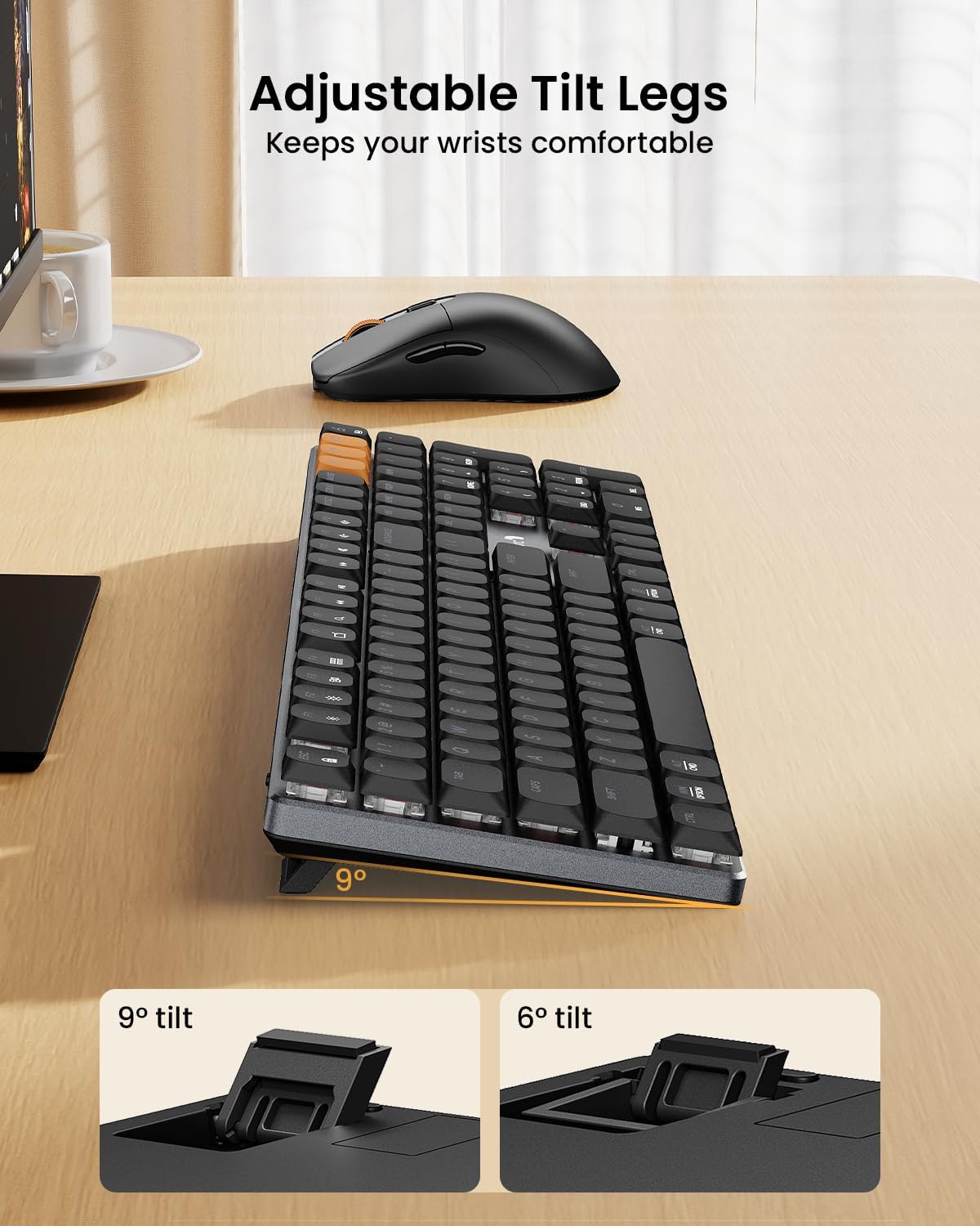 ProtoArc Mechanical Keyboard and Mouse, KM310 Wireless Rechargeable Aluminum Keyboard Mouse, 2.4G+Dual Bluetooth, Low Profile Keys, Red Switches, Multi-Device, for Windows/Mac - Space Gray