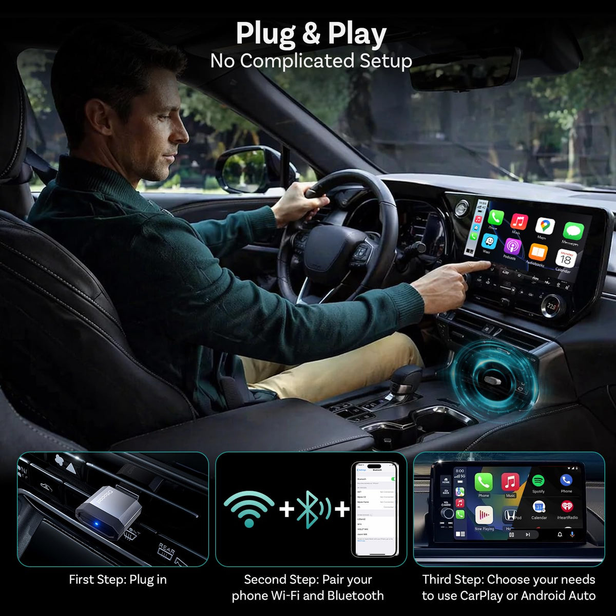 OTTOCAST Mini Nova 2-in-1 Wireless CarPlay & Android Auto Adapter, Plug & Play Convert Wired to Wireless, Fast Auto Connect, Mini USB Design
