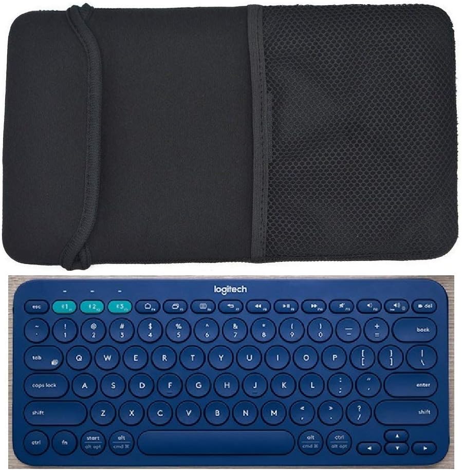 Black Neoprene Carrying Sleeve Case for Logitech K380 Multi-Device Bluetooth Keyboard and Arteck HB030B Wireless