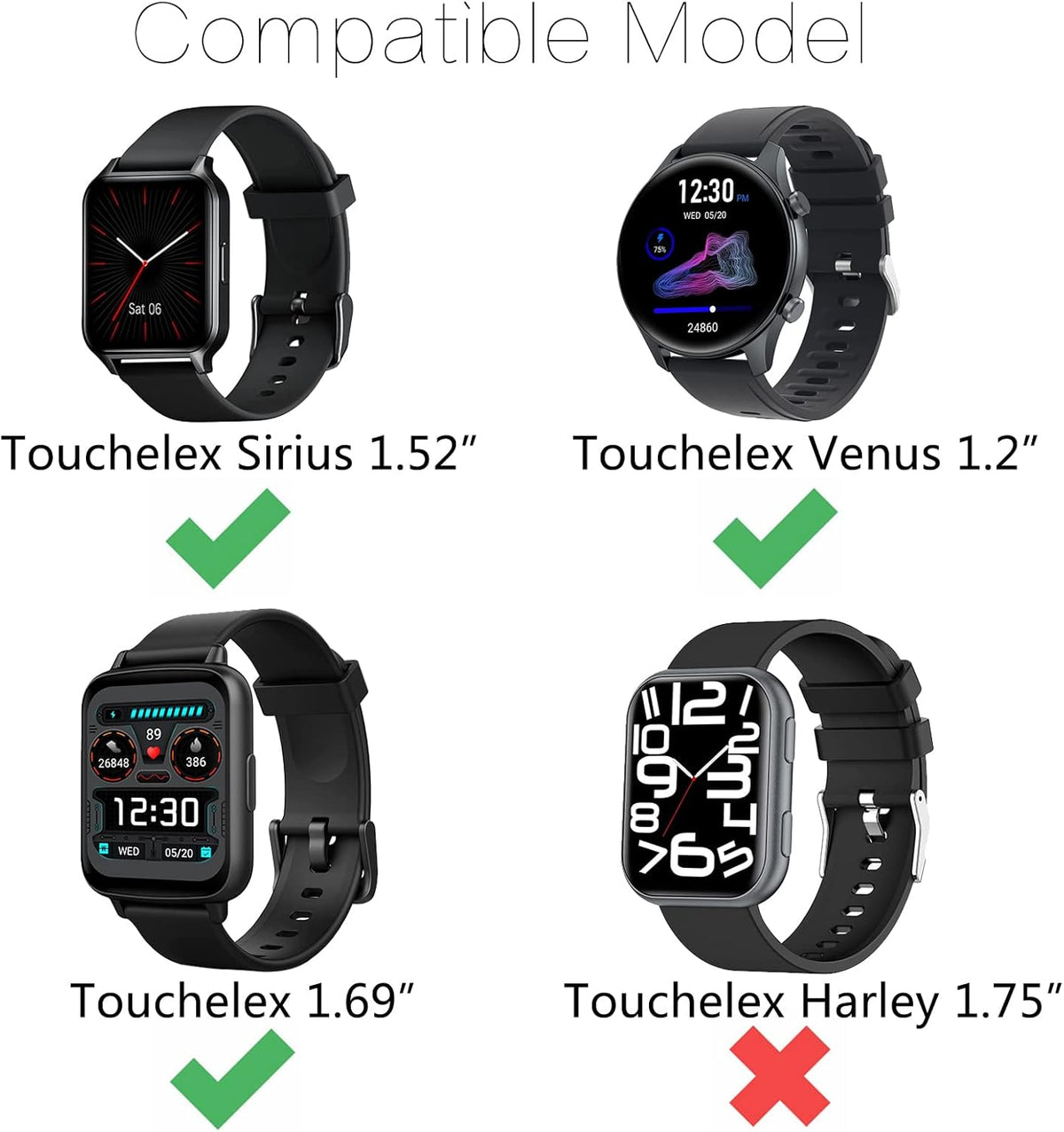 FitTurn Wrist Strap for TouchElex Smart Watch Bands, Compatible with TouchElex Venus and Sirius Smart Watches