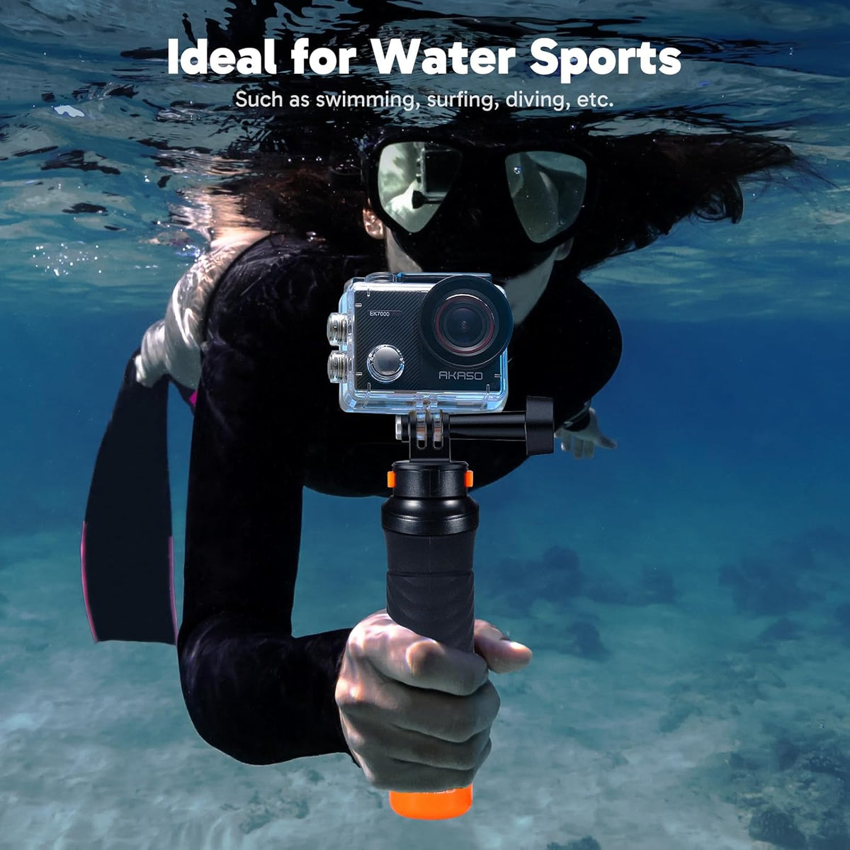AKASO EK7000 Pro 4K30 Action Camera with Touch Screen EIS 131FT Waterproof Underwater Camera 5X Zoom Remote Control with Waterproof Floating Hand Grip Bundle and Carrying Case Accessories Kit Bundle