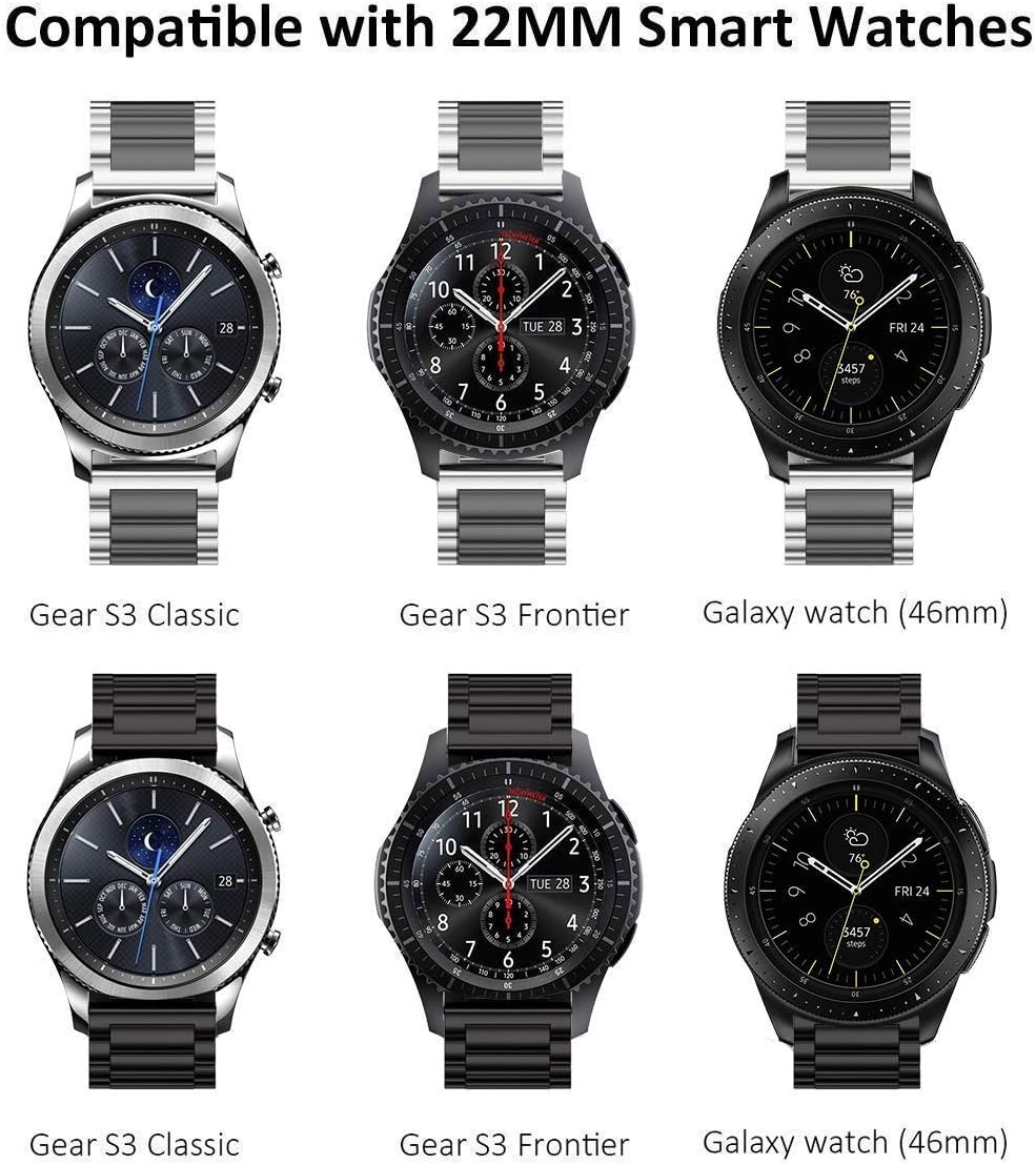 Valkit Compatible with Samsung Galaxy Watch 46mm, Galaxy Watch 3 45mm, Gear S3 Classic, 2 Pack Stainless Steel Bands