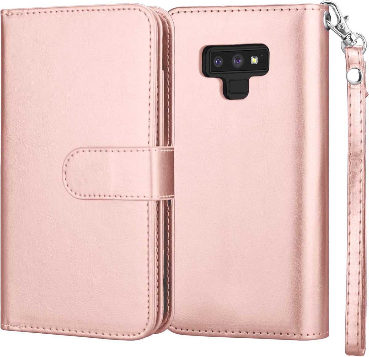 Njjex Luxury Wallet Case for Galaxy Note 9 - PU Leather, 9 Card Slots, Detachable, Kickstand, Magnetic Phone Cover with