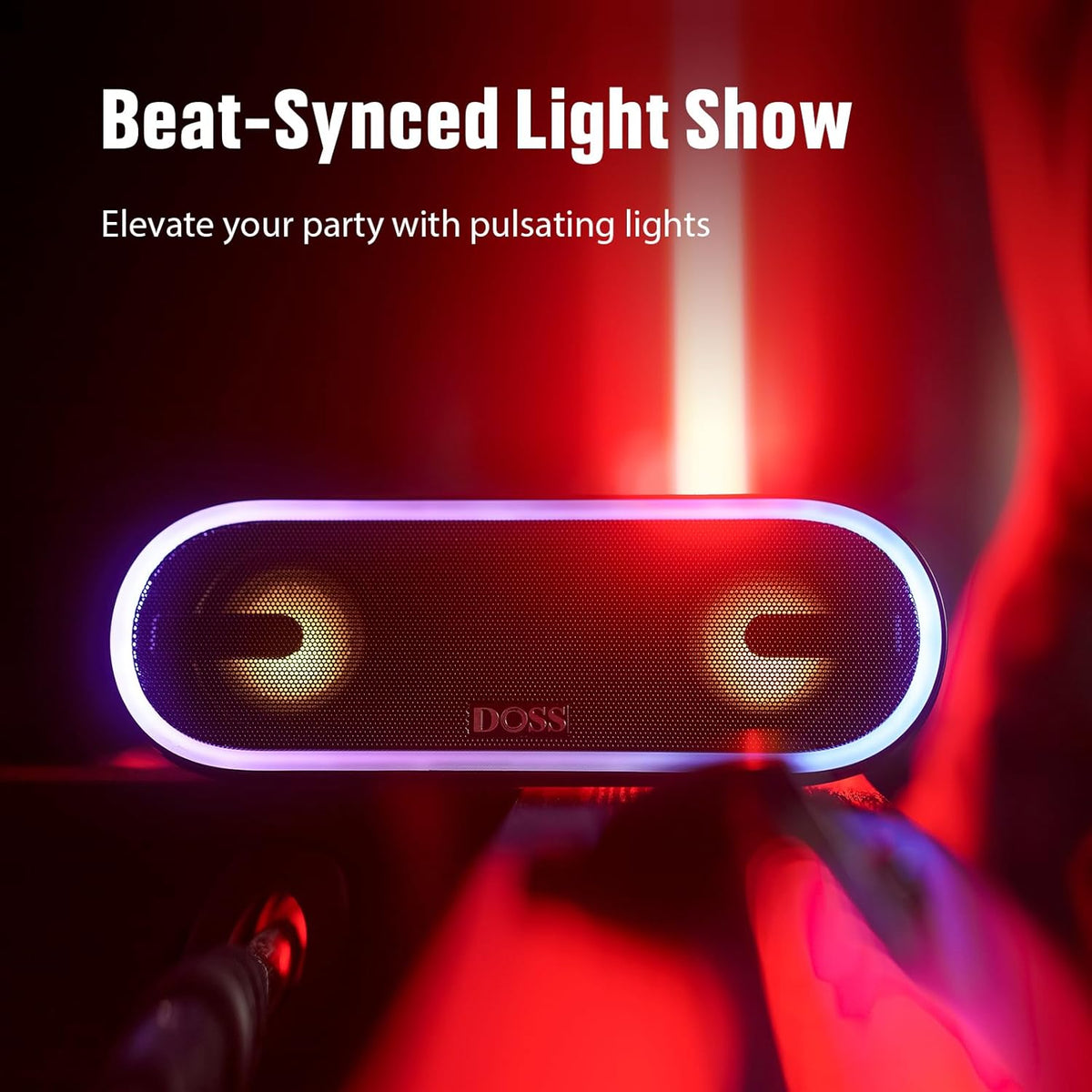 DOSS SoundBox Pro+ P300 Bluetooth Speaker with 40W Stereo Sound, Extra Bass, IPX6 Waterproof, TWS Pairing, Diverse Lights Show, 20H Playtime, Portable for Party, Camping, Beach - Pink