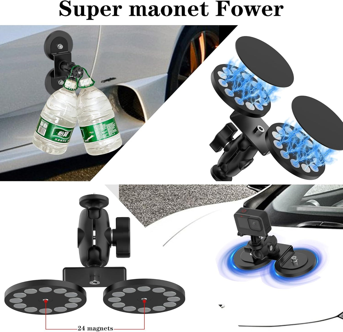 Taisioner Magnetic Car Mount Camera Mount for Insta360 x5/x4/x3/x2 Go 2/3 Car Body Outside with 360°Rotation Ball Head Compatible with Gopro,360 Max,Insta 360,DJI osmo,Akaso Aciton Camera