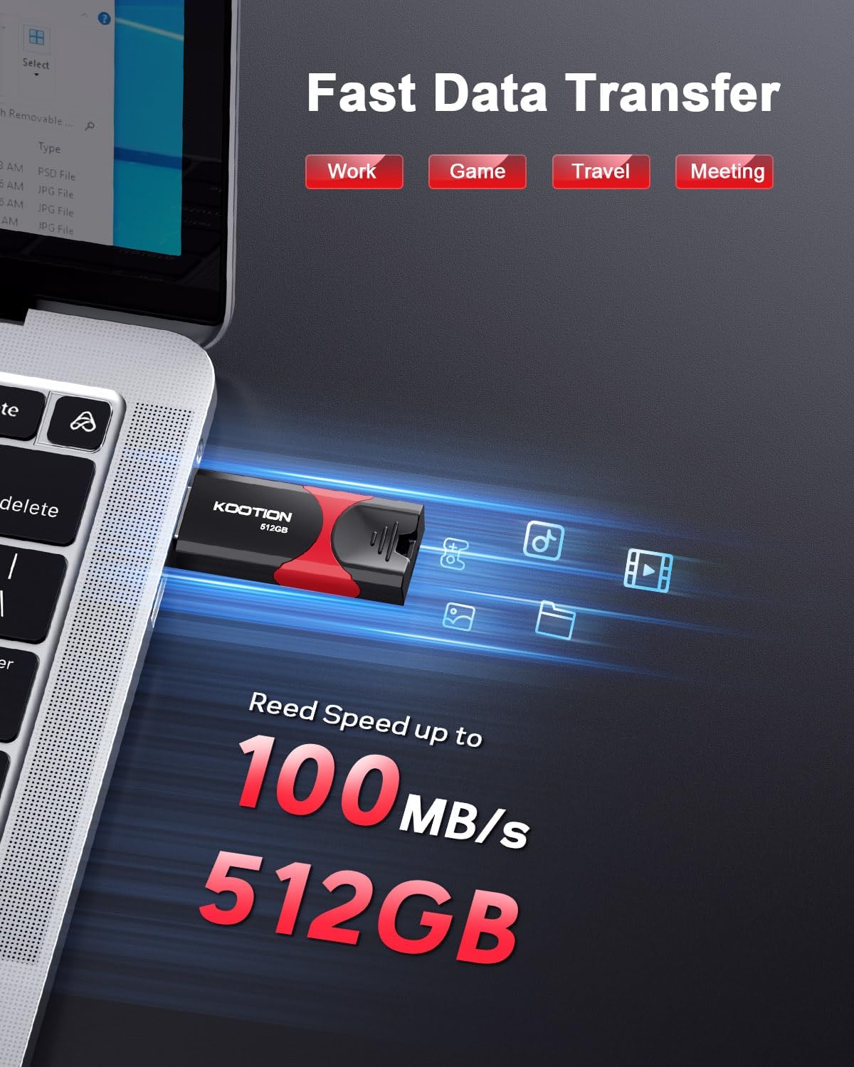 KOOTION 512GB USB Flash Drive 3.0 Thumb Drive, Retractable Zip Drive USB Memory Stick for Backup, Compatible with Laptop/TV/Mac Book/Car Audio