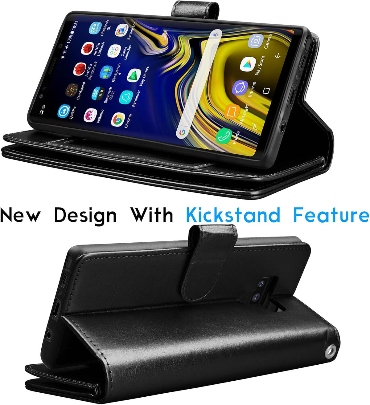 Tekcoo Wallet Case for Galaxy Note 9 - PU Leather with ID Cash Slots, Detachable Magnetic Hard Case, Black