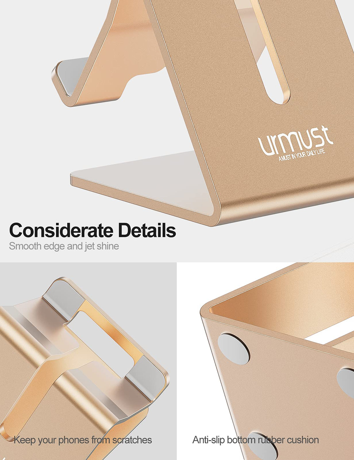 Urmust Desk Cell Phone Stand Holder Aluminum Phone Dock Cradle for iPhone 14 13 12 11 Pro Xs Max Xr X 8 7 6 6s Plus 5 5s 5c, Office Decor Office