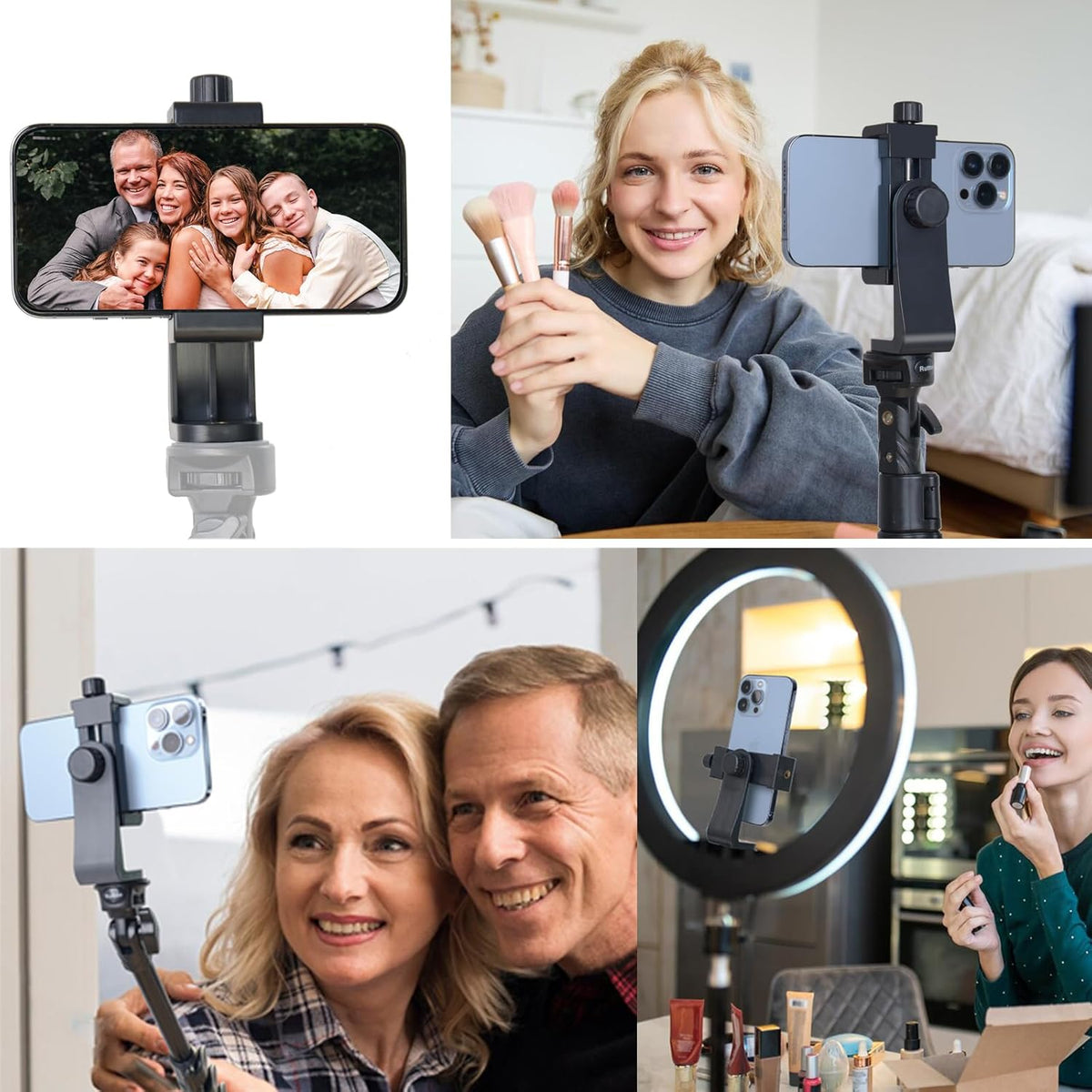 Phone Tripod Mount Adapter with Camera Remote Controller, Cell Phone Holder Clip with Adjustable Clamp Compatible with iPhone, Samsung, HTC, Huawei etc., Include Wrist Strap