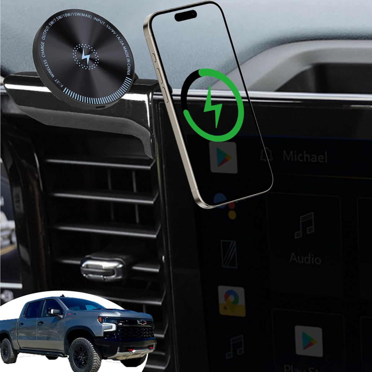 2024 Chevy Silverado Phone Mount, 15W Fast Wireless Charger for 2024 Silverado 1500 Accessories