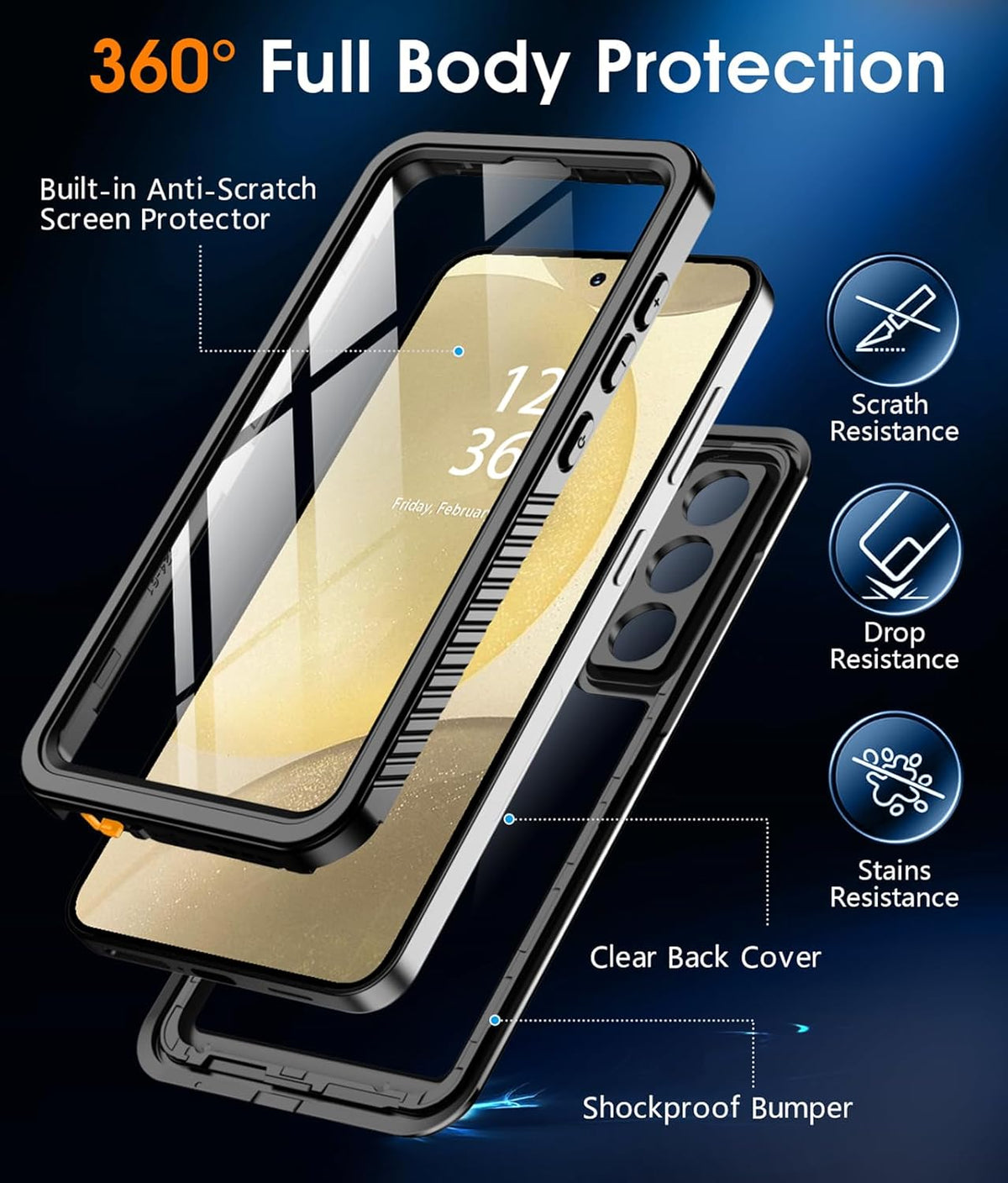 Nineasy Waterproof Case for Samsung Galaxy S24+ Plus, [Real 360 Full Body] [Built-in Screen & Camera Protector][IP68